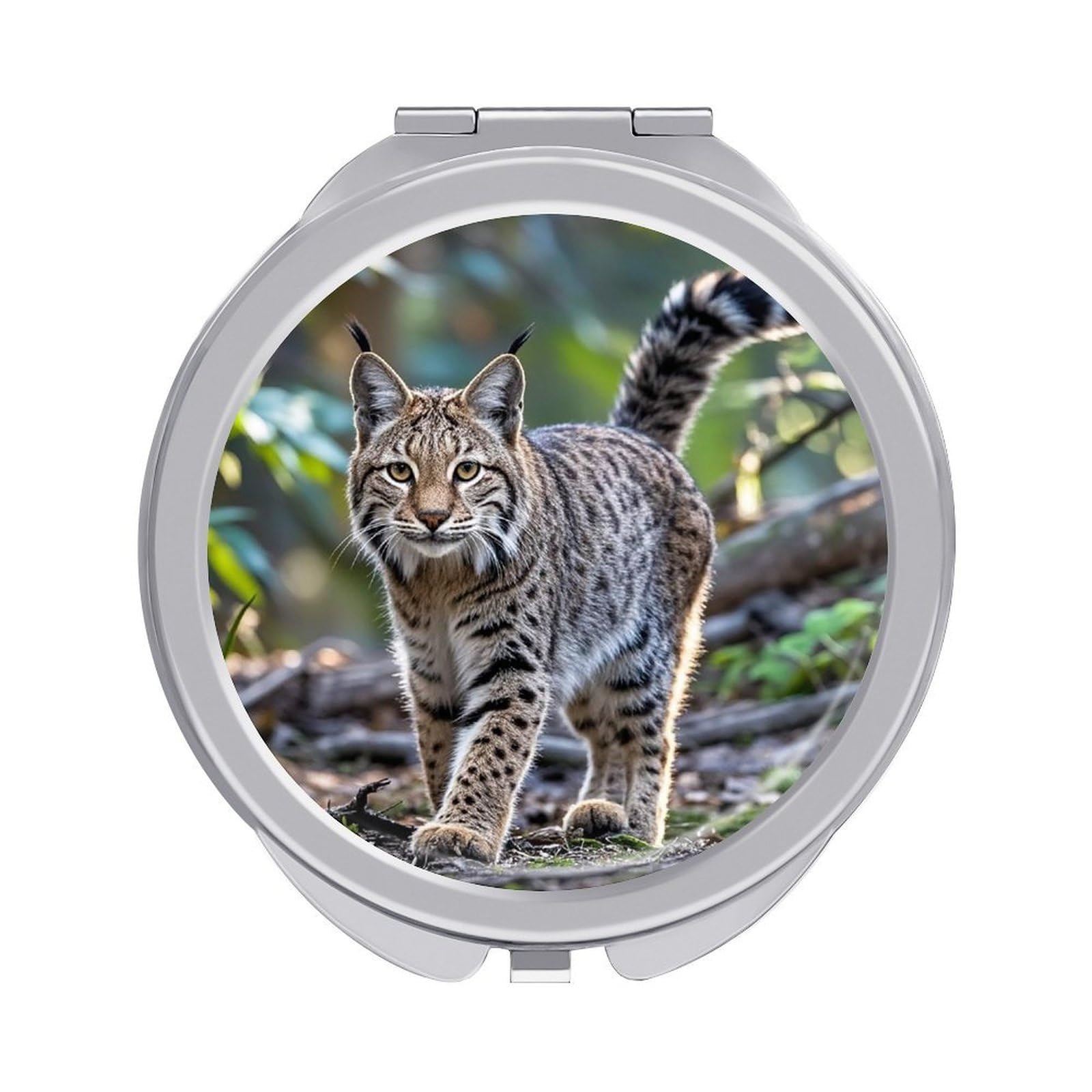 FekiLoot Wild Bobcat Compact Mirror for Purse Portable Travel Makeup Mirrors Metal Magnifying Pocket Mirror Double Sided Small Handheld Mirrors for Women Travel Essentials