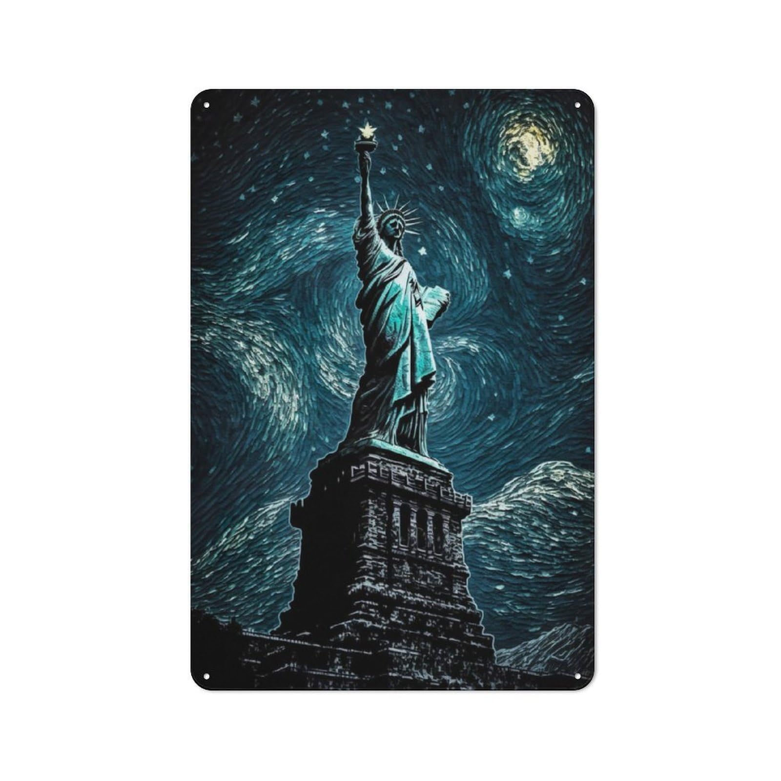 Junmoney Statue Of Liberty Painting Retro Printed Metal Sign 30X20cm For Garage Or Workshop, For Garage, Workshop And Man Cave Decoration