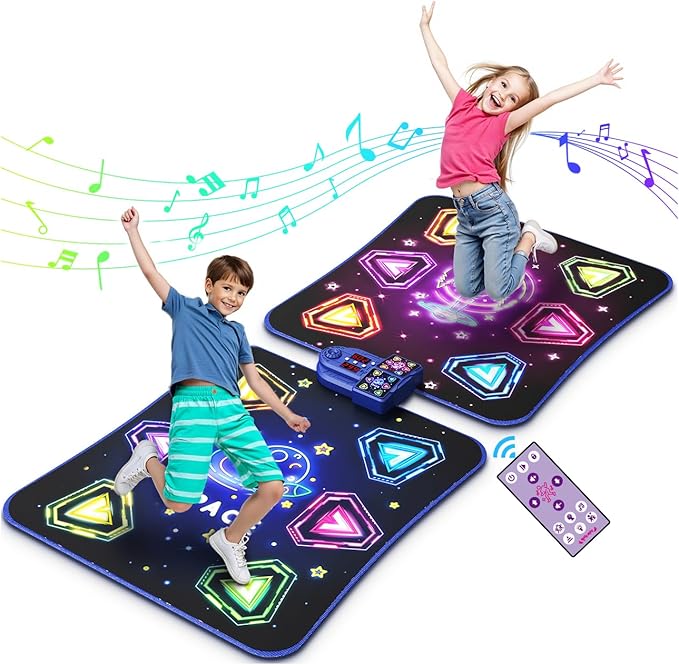 WAYKEE Dance Mat Toys for 3-12 Year Old Kids, Kids Dance Mat with Light-up 12-Button & 5 Game Modes, 2 Player Electronic Dance Pad Toys, Birthday Xmas Gifts for 3 4 5 6 7 8 9 10+ Year Old Girls Boys