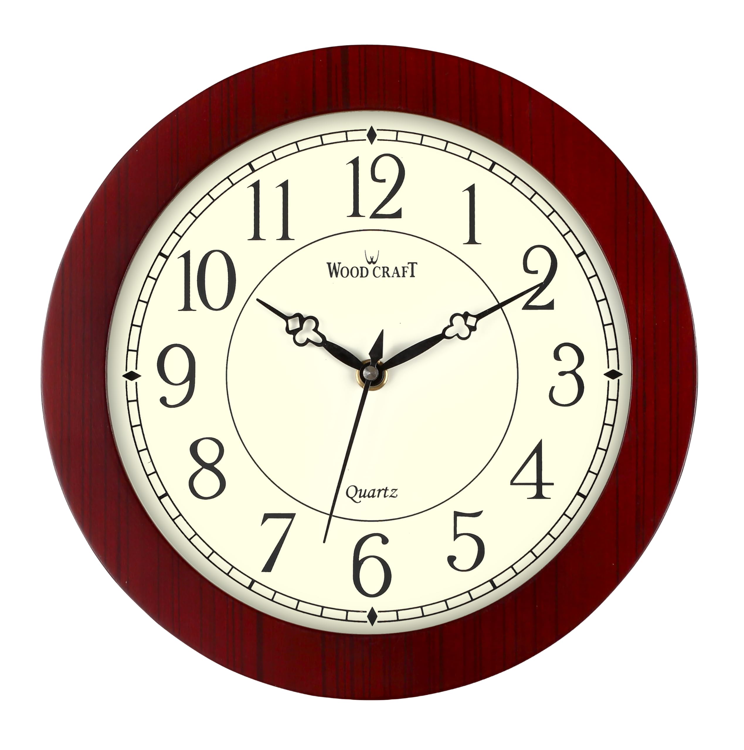 Wood Craft - Classic Design, Slim Wooden Wall Clock - 9.45 inches (Size - Small), Silent Sweep Noiseless Technology, Dark Brown Frame-Ivory Dial, Model: WS-19-image-1