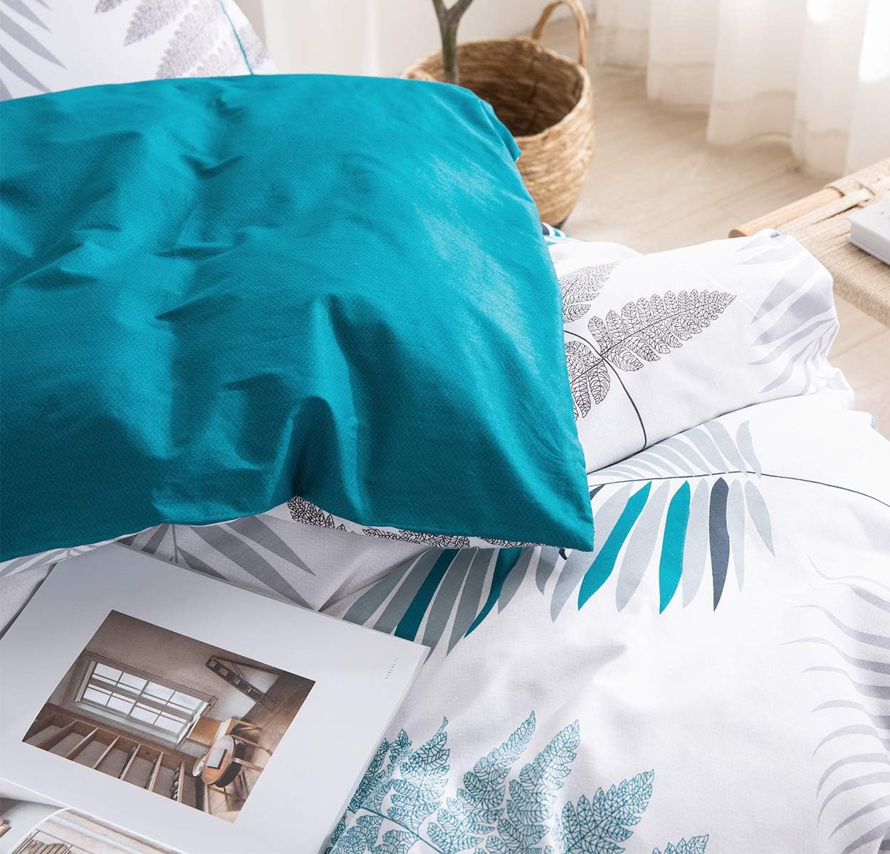 Black Friday - 80% OFF SLEEPBELLA King Size Comforter Set White Leaf Floral Pattern & Teal Reversible Design 600 Thread Count Cotton Fabric, Ultra Soft Microfiber Inner Fill 3Pcs Bedding Set Super Deal Product SLEEPBELLA King Size Comforter Set White Leaf Floral Pattern & Teal Reversible Design 600 Thread Count Cotton Fabric, Ultra Soft Microfiber Inner Fill 3Pcs Bedding Set