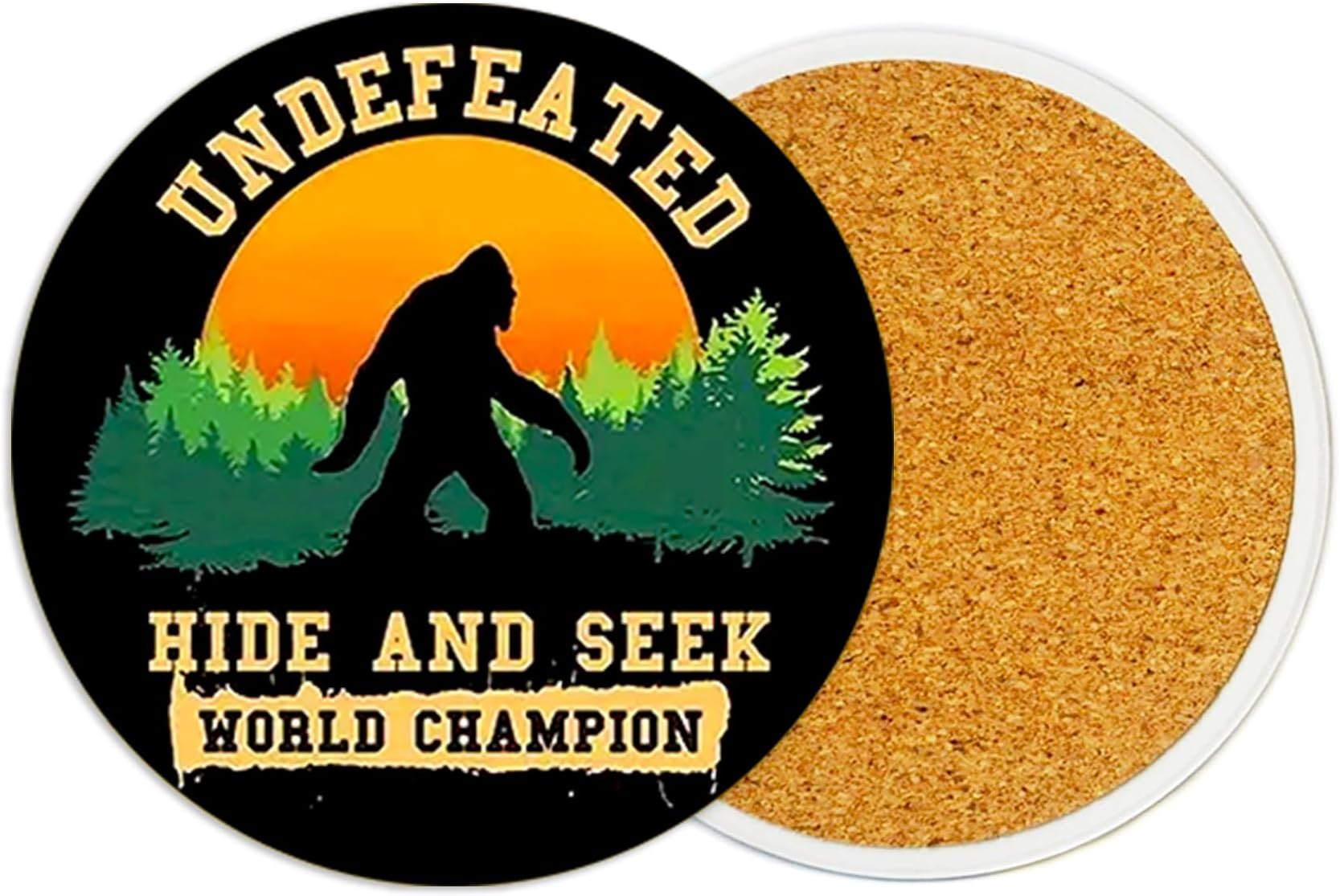 2Pack Bigfoot Ceramic Coasters Absorbent Coasters for Drinks with Cork Base,Cup Mat for Table Office Desk Decor Coffee Cup Wine Beer Bar Coaster 3.9 Inch,Big Boot Sasquatch Gifts for Men,Women,Dad