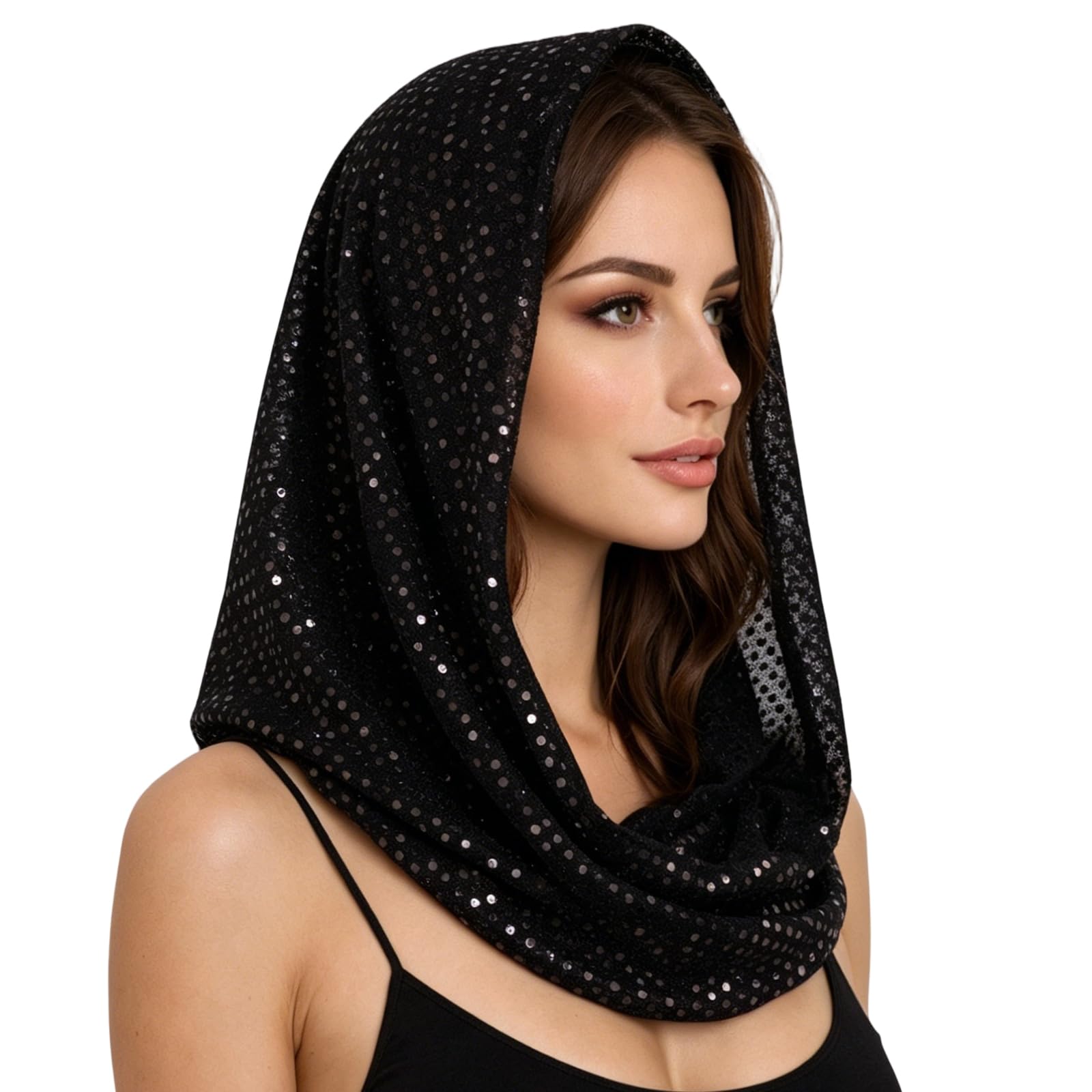 Mikovivi Fashion Head Scarf, Unisex Sequin Rave Head Scarf(Black)