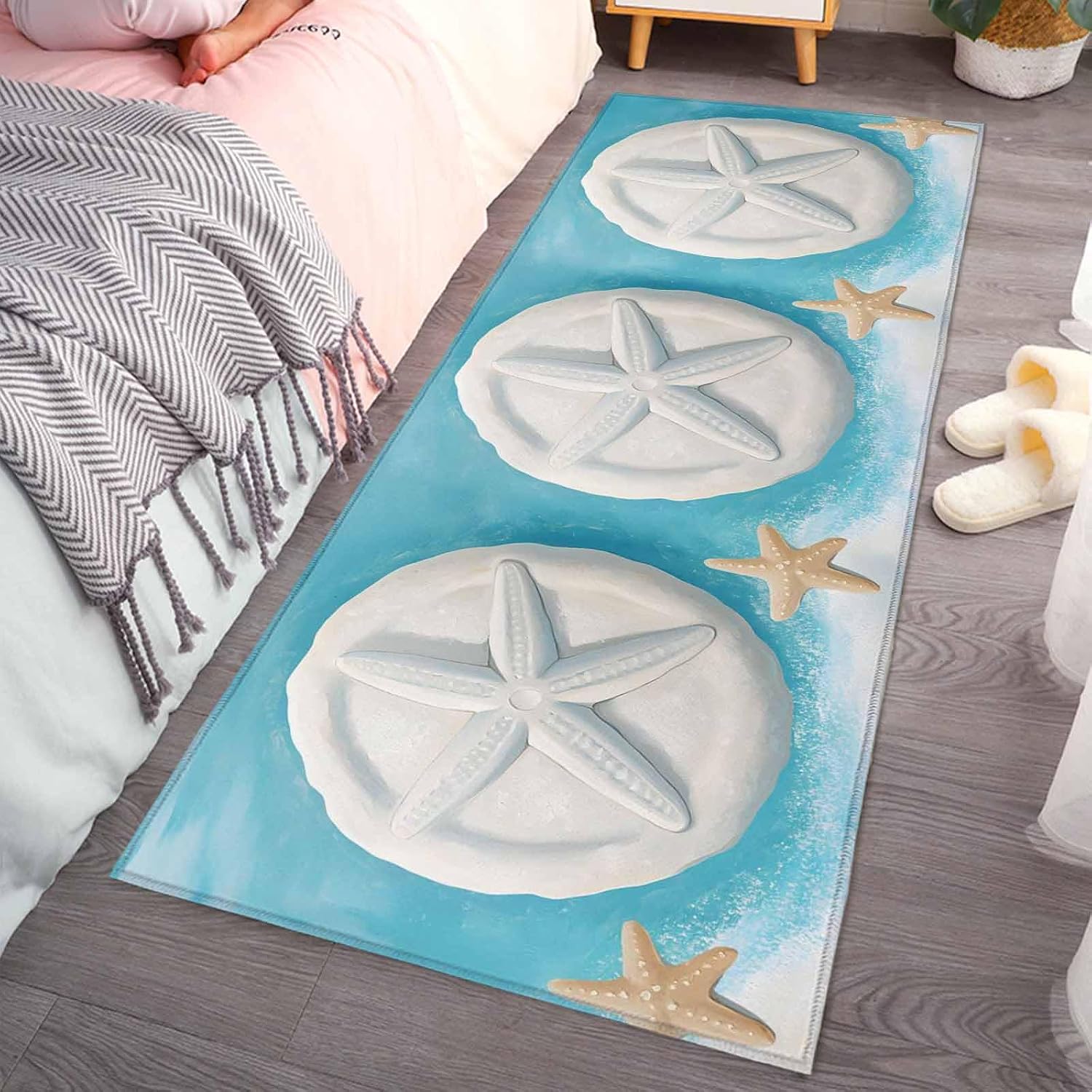 Teamery Kitchen Mats for Floor Summer Beach Ocean Starfish Washable Non Slip Kitchen Rugs 1PCS, Watercolor Marine Theme Absorbent Standing Mats for Sink Bathroom Office Living Room 15.7x47.2in