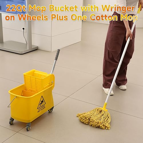 Miniatura 6 de Cubo de fregona con escurridor, 22 cuartos de galón (5.5 galones), limpieza de pisos, asa, ruedas, 16.5 pulgadas de largo x 10.6 pulgadas de ancho x