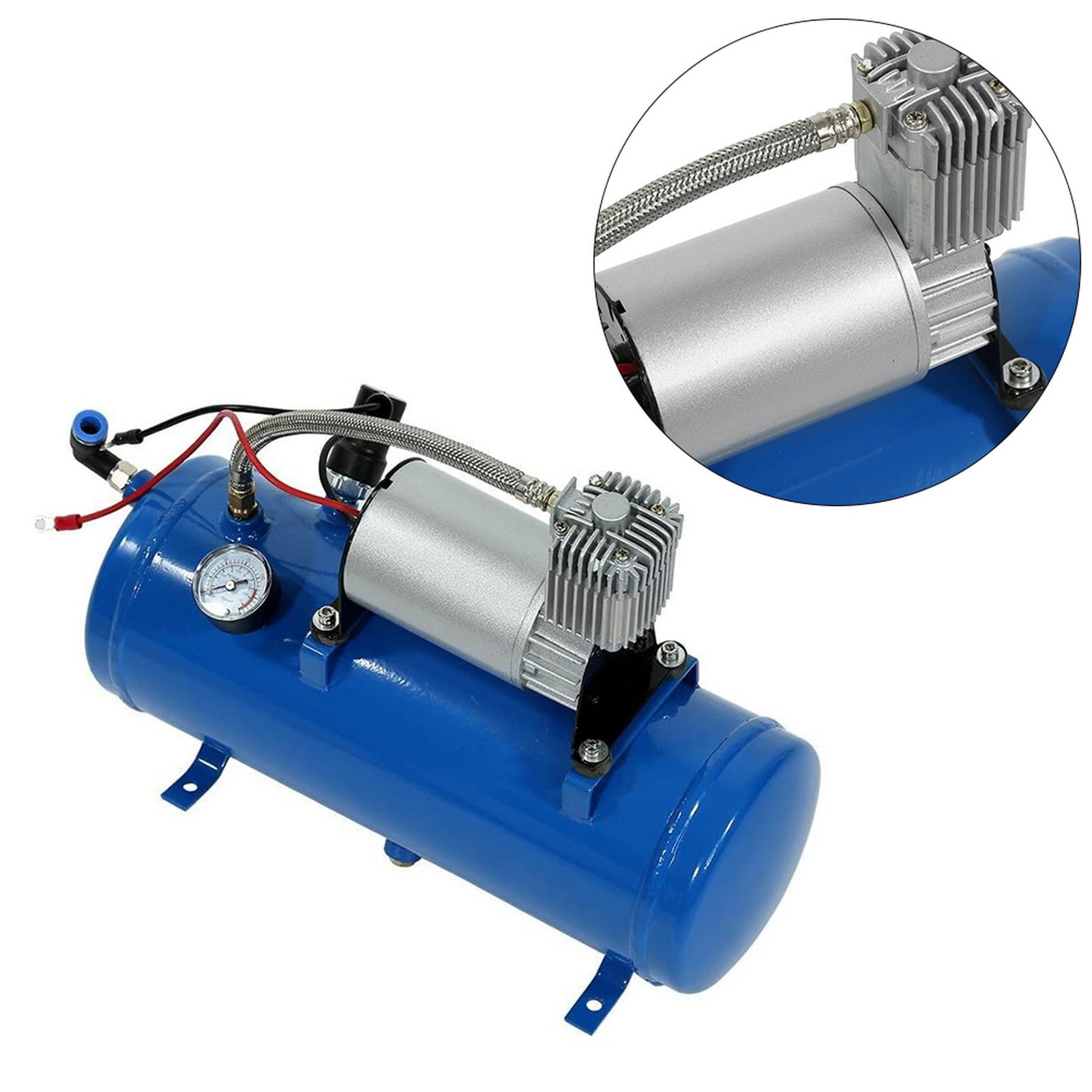 150psi 12V Pompa Ciśnieniowa Sprężarki Powietrza Inflator Powietrza z 6-litrowym Zbiornikiem Wbudowana Ochrona Temperaturowa do Pompowania Opon do Samochodów Ciężarowych RV
