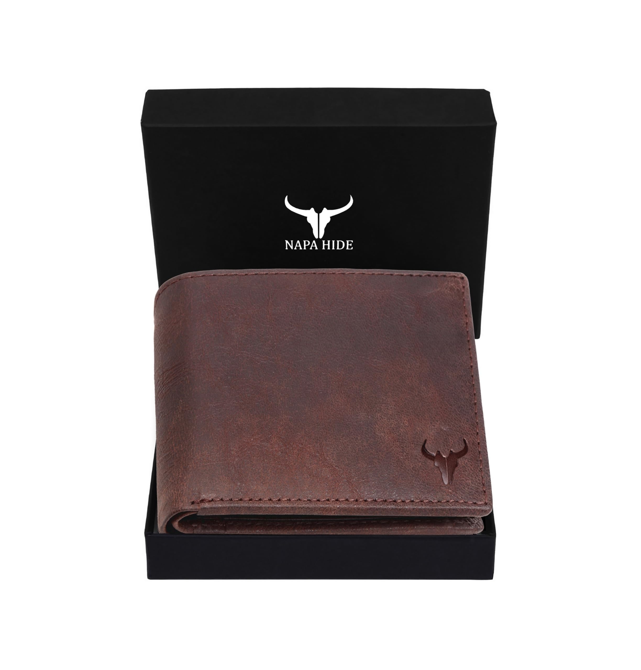 NAPA HIDE Top Grain Genuine Leather Wallet for Men (Brown CRCK)