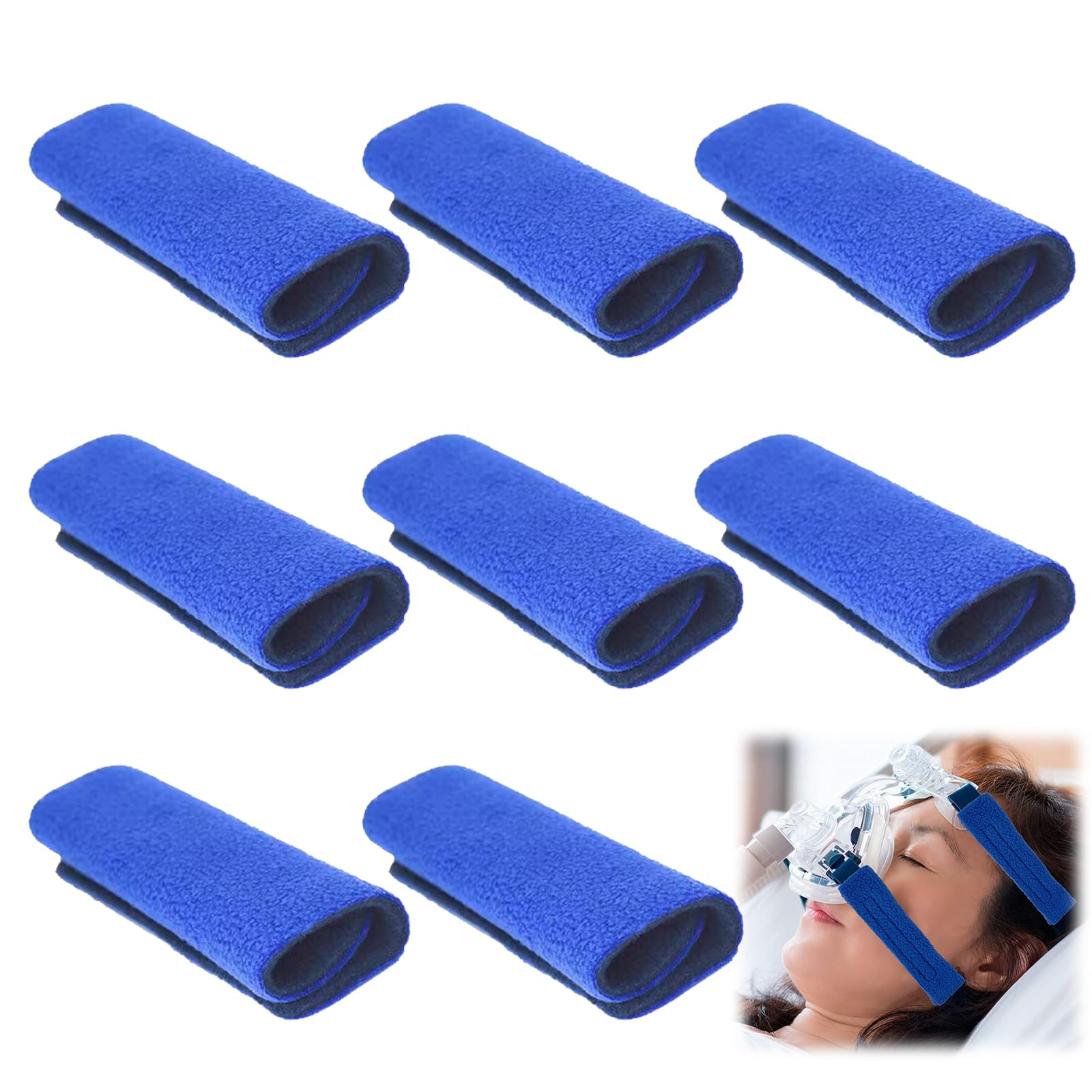 Produktbild von 8x CPAP Gurtbezüge – Weiche Polster, 12x9 Cm, Blau, Waschbar – Für Kopfband, Reduzieren Druckstellen & Rötungen – Kompatibel Mit Gängigen Masken