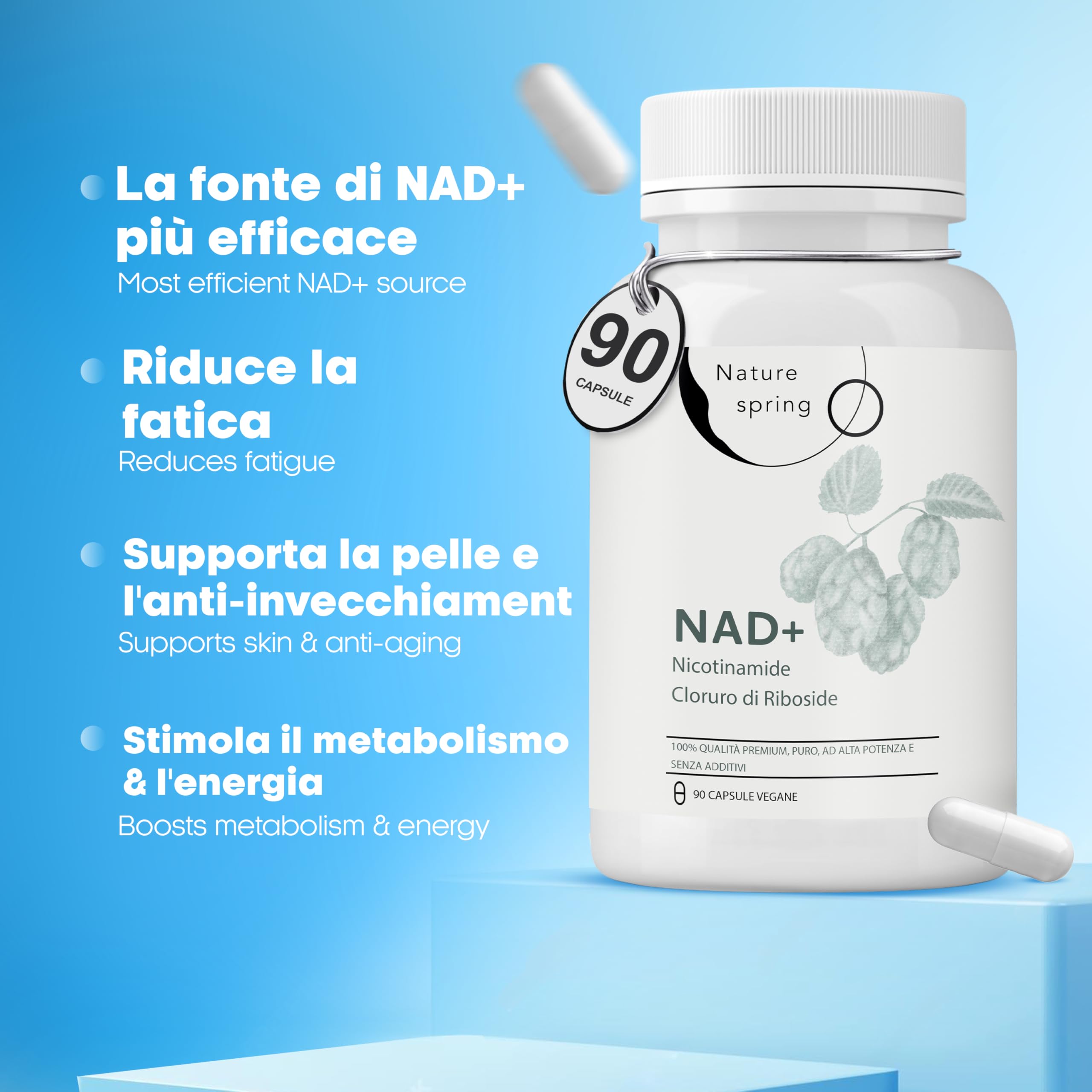 Nad Integratore Nicotinamide Riboside 300 mg - 90 Capsule per 3 Mesi - Testato in Laboratorio in Germania - Potente Supporto di NAD e NAD+ per un Benessere Ottimale