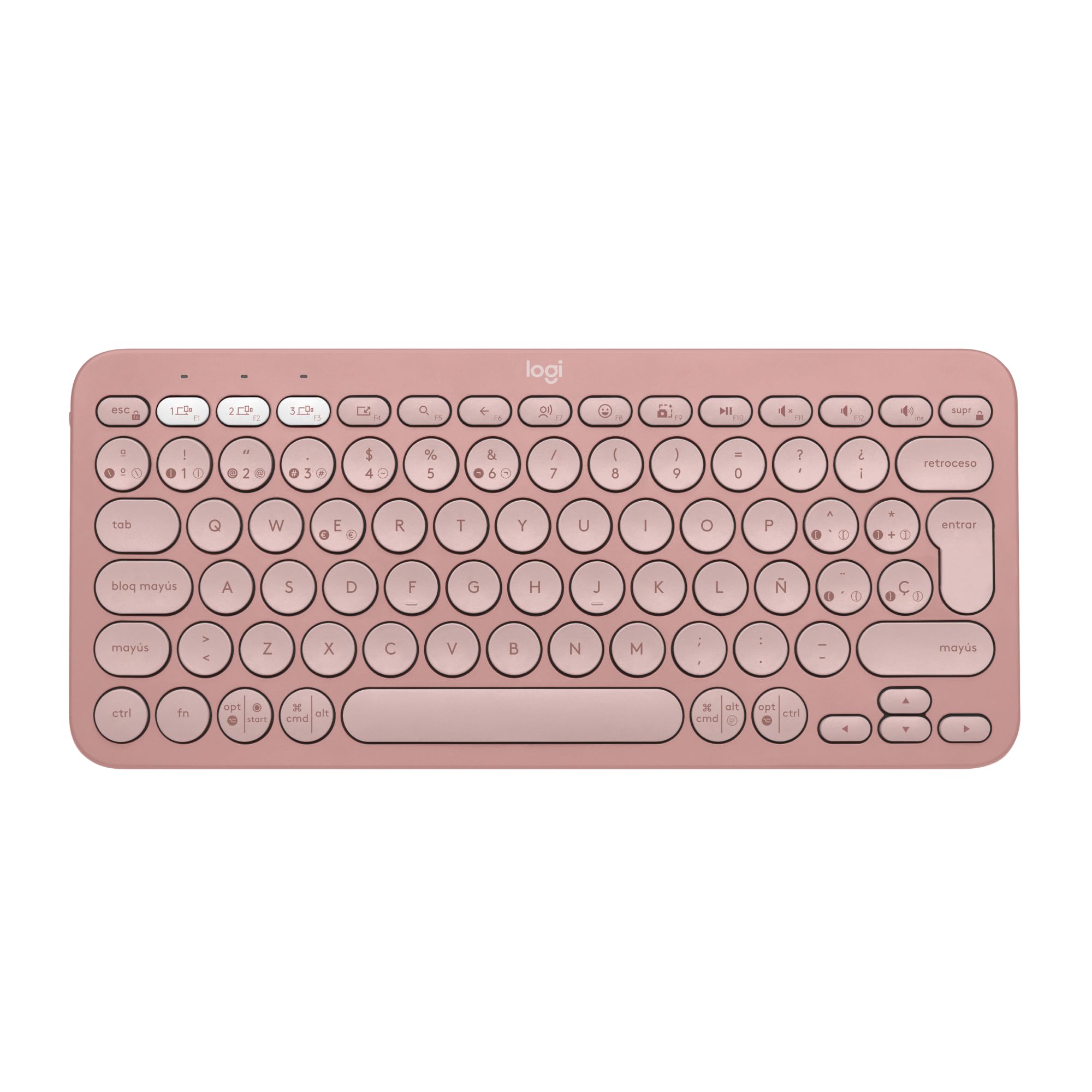 Logitech Pebble Keys 2 K380s, Multi-Device Bluetooth Keyboard, Shortcuts, Stylized and Portable, Easy-Switch, Windows, macOS, iPadOS, Android, ChromeOS, QWERTY Layout Spain - Pink