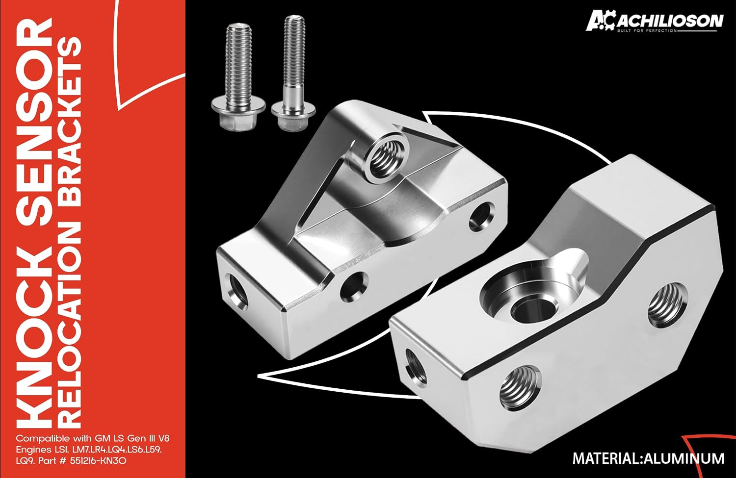 Knock Sensor and Hardnesses Relocation Bracket Kit，Compatible with Gm 1997-2007 Gm Gen Iii Ls V8 Engines Ls1 Lm7 Lr4 Lq4 Ls6 L59 Lq9 Lm4 L33