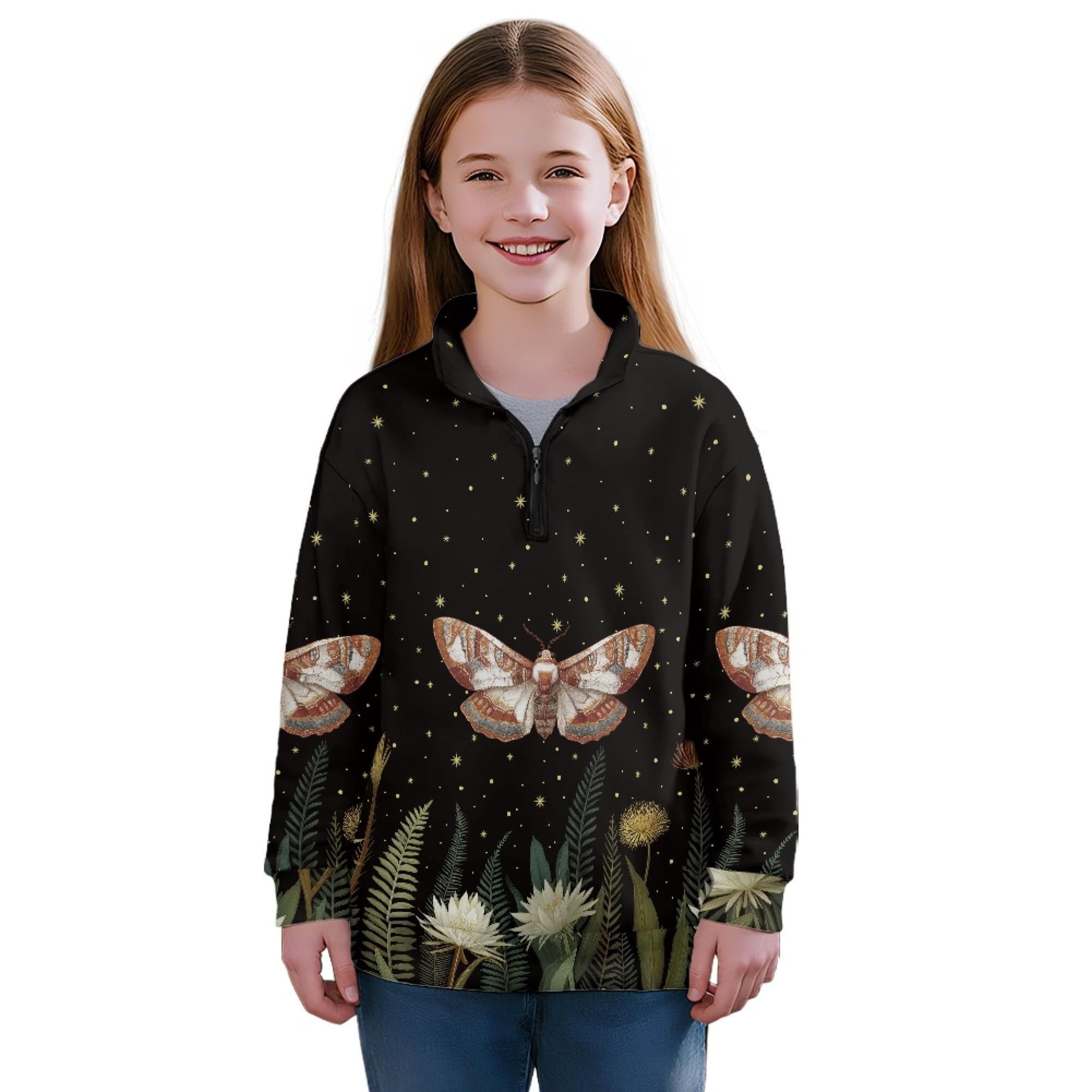 AmzPrint Half Zip Pullover Coat Girls Long Sleeve Pullover Spring Jogger Running Oversized Hoodies For Toddler Girls