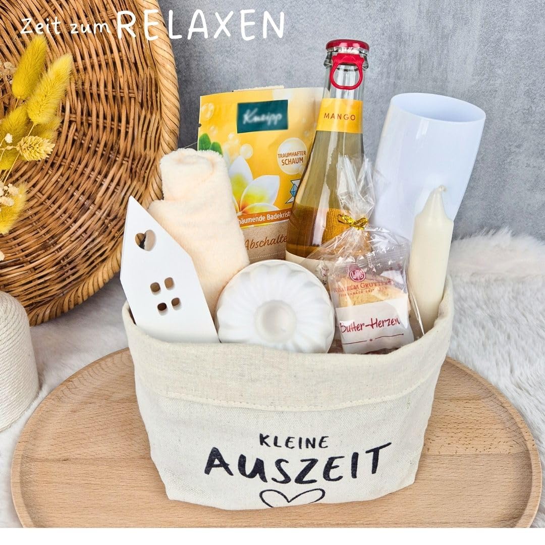 Wellness Geschenkset für Frauen mit Entspannung Badeschaum im Canvas Baumwoll-Korb