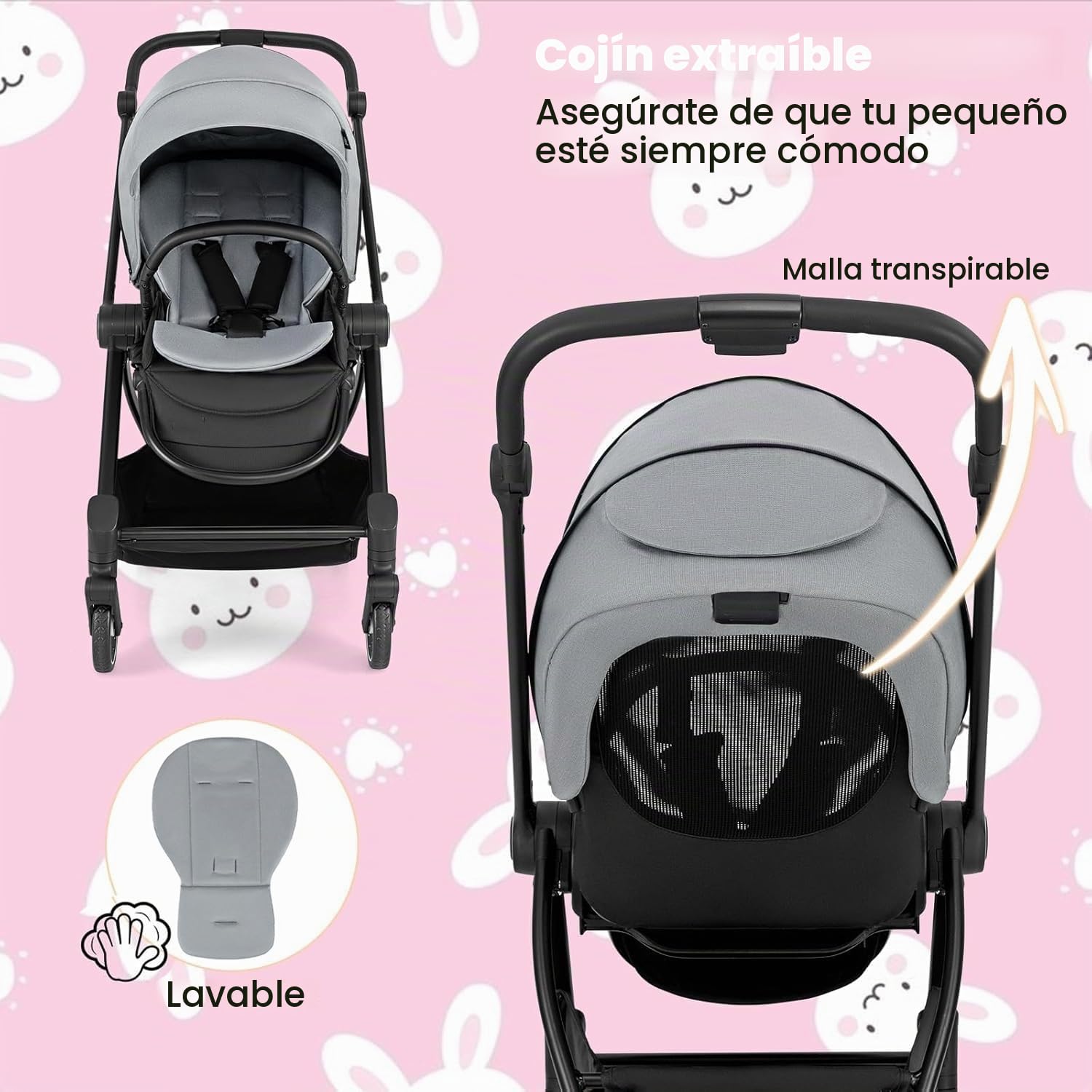 LIFEZEAL Cochecito ligero para bebé de 0 a 36 meses, Silla de Paseo plegable con capacidad de 30 kg, compacto tipo paraguas para viajes en avión, respaldo ajustable (Gris)