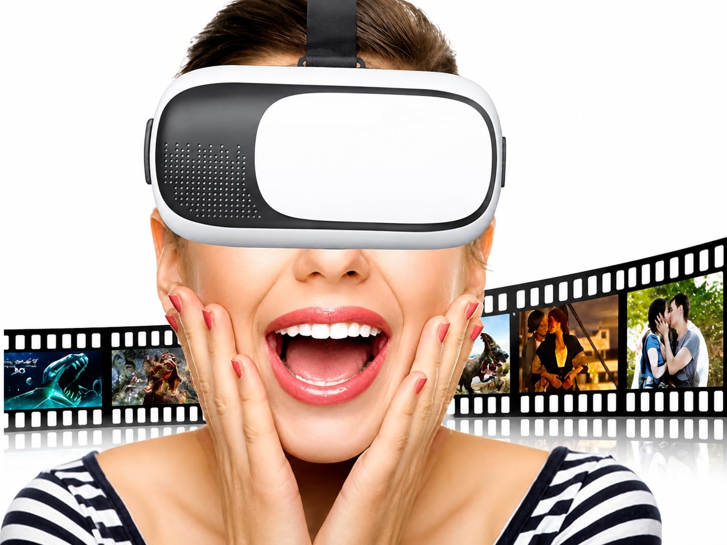 VR Headset Glasses, White and Black, 3D Virtual Reality Goggles for Movies and Gaming, Adjustable Head Strap-image-46