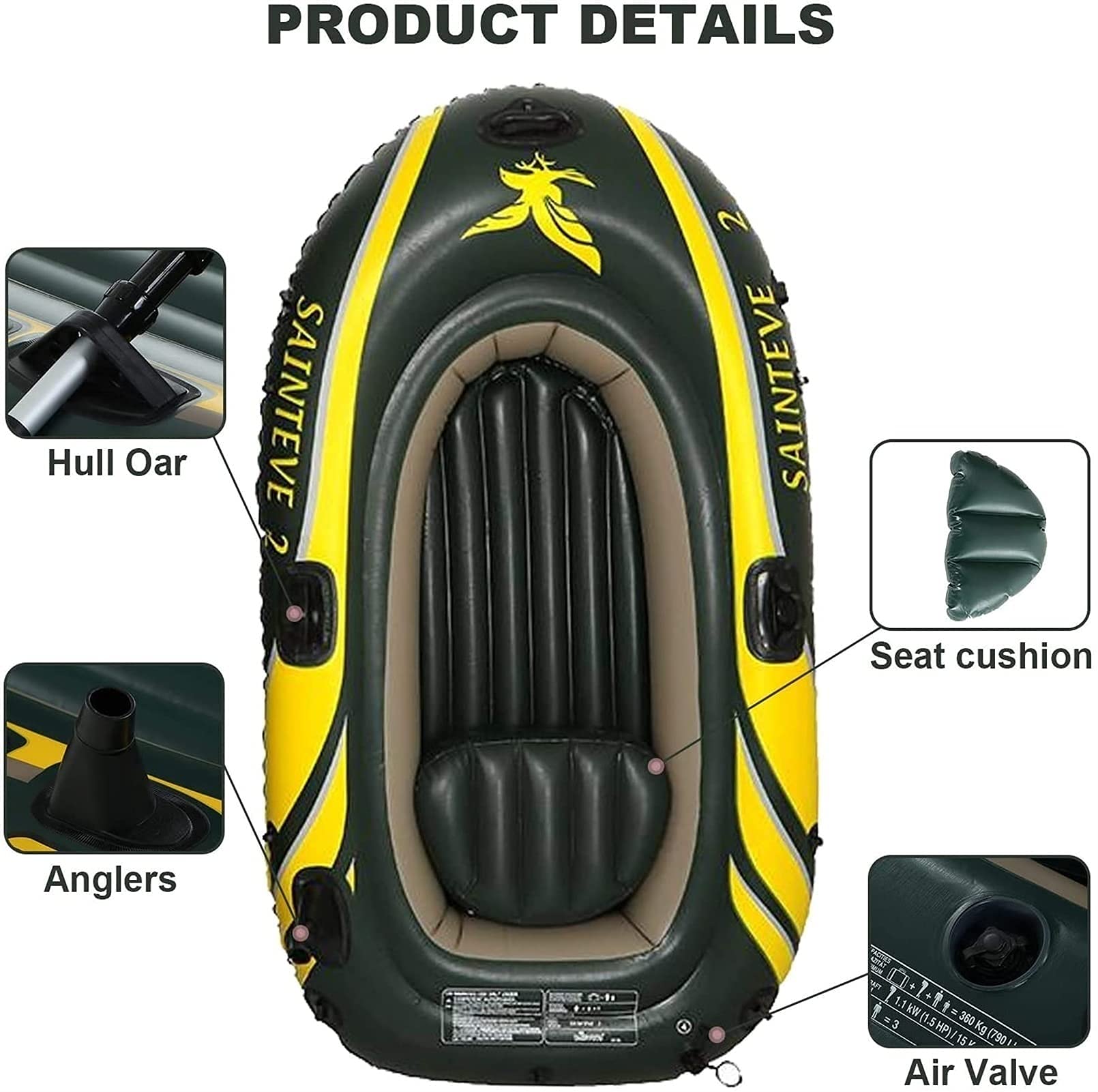 Gommone per 2 Persone - Gommoni d'assalto per Kayak con zattera addensata, Gommoni Hovercraft Resistenti all'Usura per la Pesca, Intrattenimento 4 Sport Acquat