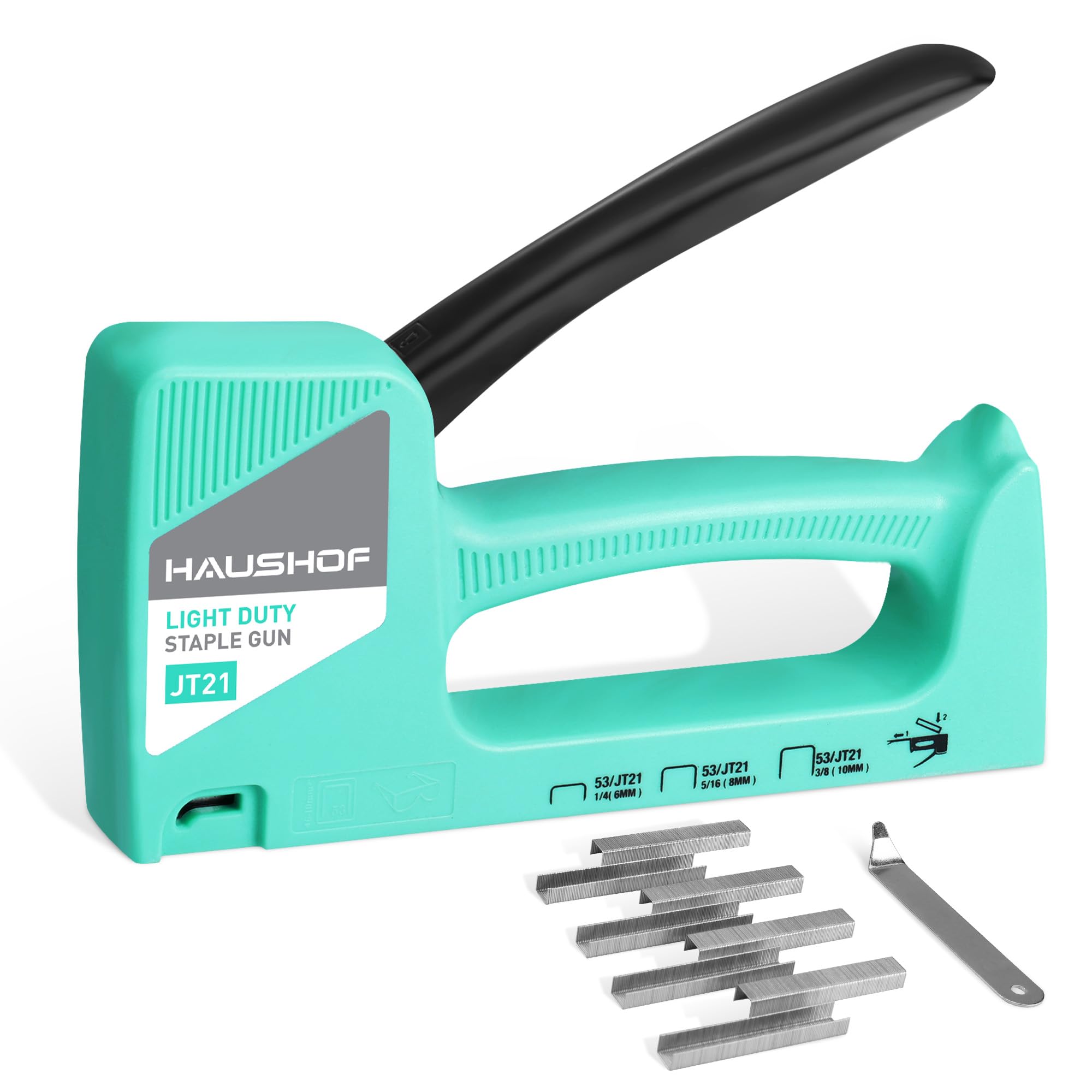 HAUSHOF Manual Stapler, Upholstery Stapler, Stapler for Staples Type 53, with 800 Staples and Staple Remover for Wood, Fabric, Furniture
