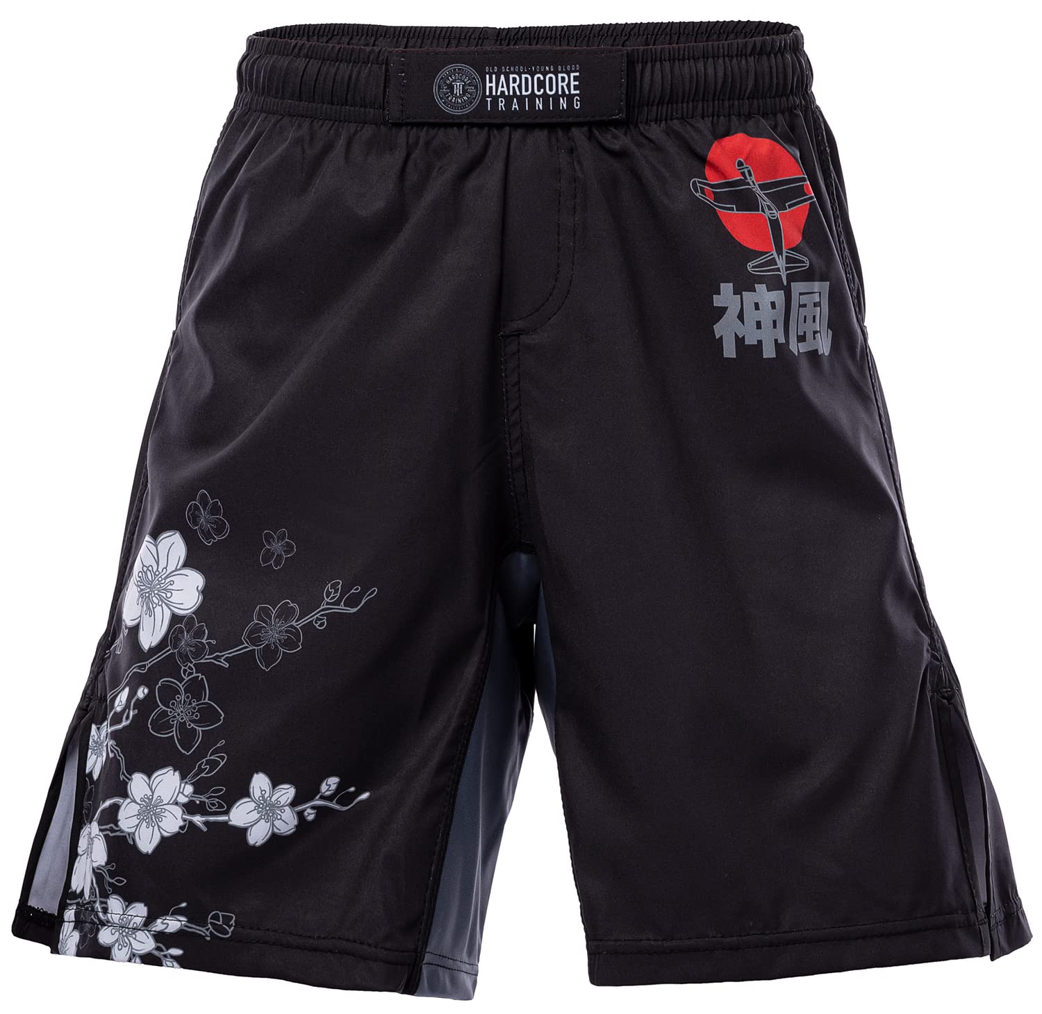 Hardcore Training Kids Boks Aktywne Spodenki Szorty BJJ Fitness Bieganie Trening Ćwiczenia Odzież Sportowa (DE/NL/SE/PL, Wiek, 10 lat, Regularny, Czarny Szary Czerwony)