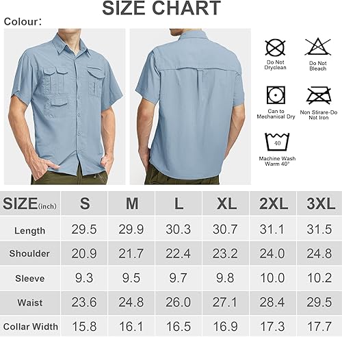 Miniatura 8 de Anteef Camisas de manga corta para hombre, para pesca, senderismo, UPF 50+, safari, secado rápido, protección solar, protección solar UV, Azul