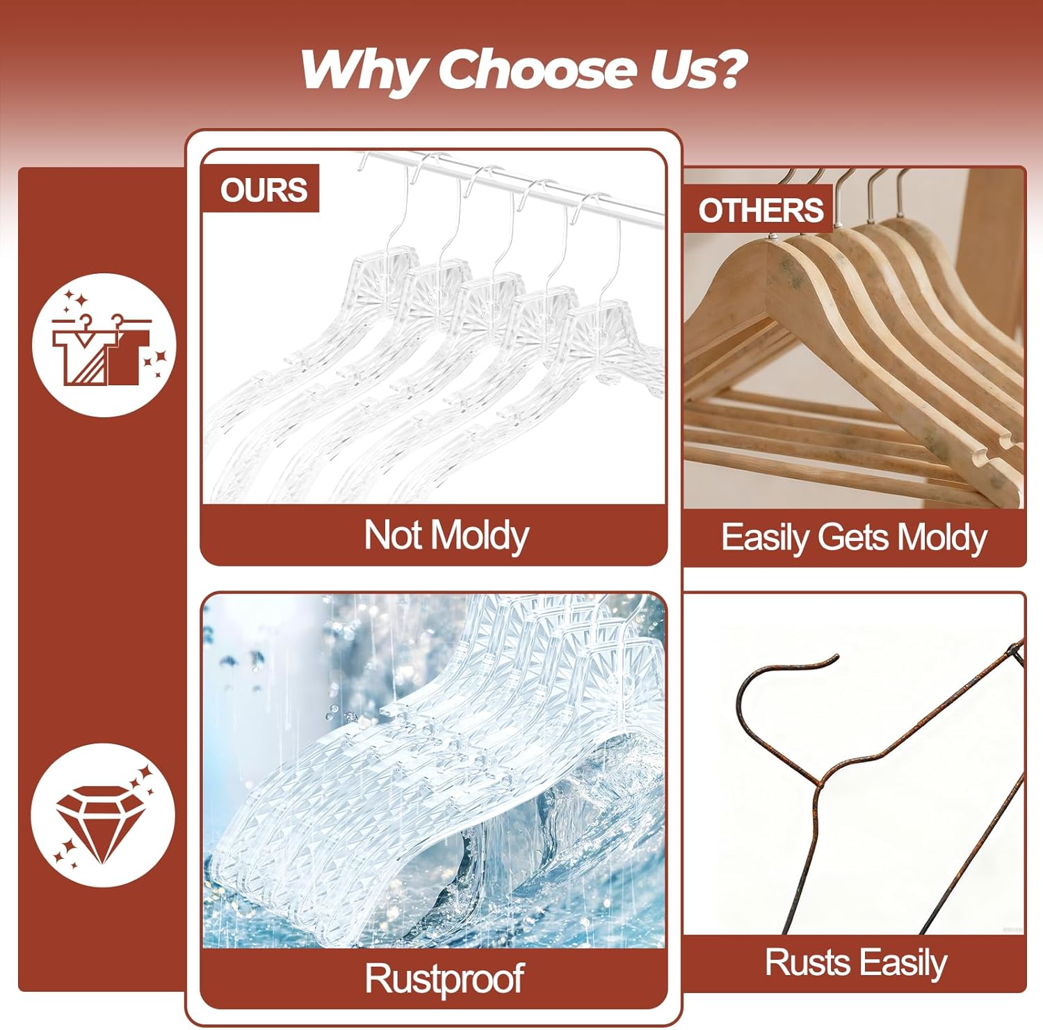 Clear Plastic Hangers 12 Pack, Durable Crystal Heavy Duty Clothes Hangers with Non-Slip Notches & 360° Swivel Hook, Space Saving, Ideal for Coats, Suits, Dresses, Shirts - Image 6