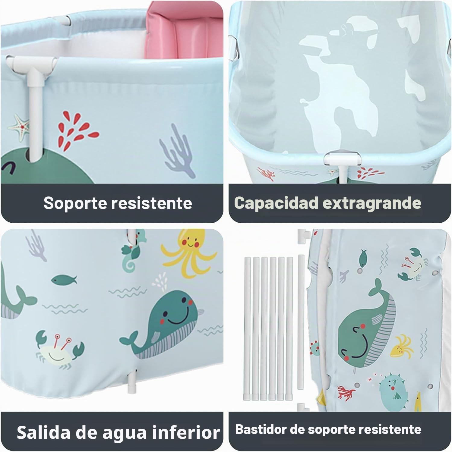 SOONHUA Bañera portátil plegable para adultos y bañera de pie con cojines para interiores y exteriores, spa caliente, baño de hielo, 140 x 55 x 50 cm