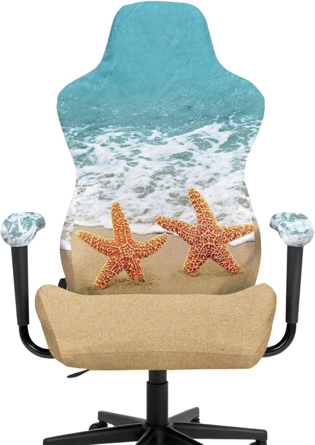 Beach Starfish Print Gaming Chair Covers Dustproof Stretch Gamer Armchair Slipcover with Arm Rest Covers Non-Slip Swivel Boss Chair Protector Covers
