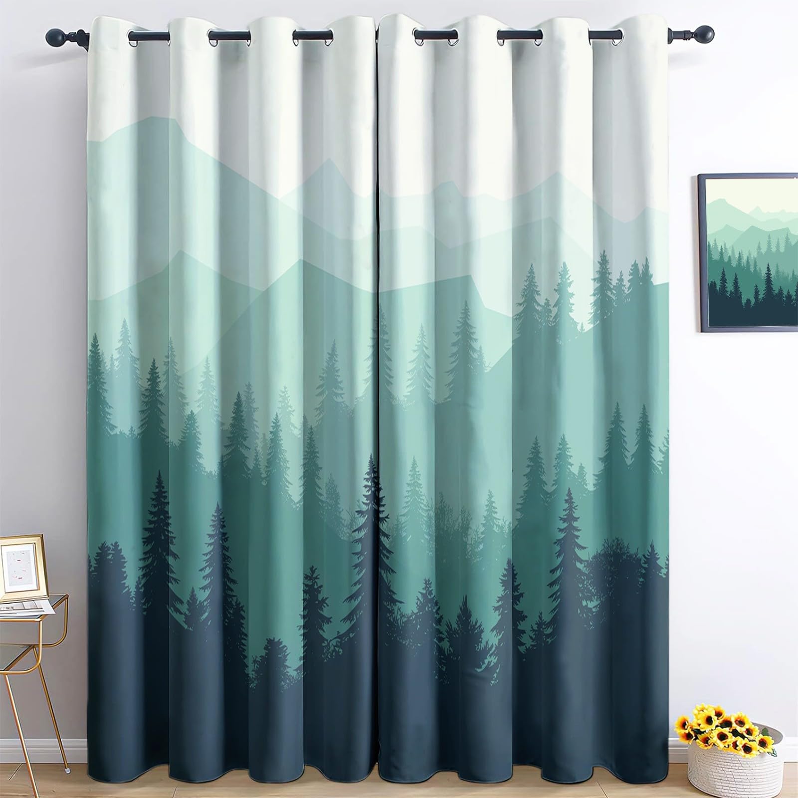 Rideaux occultants thermiques vert sapin pour isoler le salon du froid | 117x229 cm