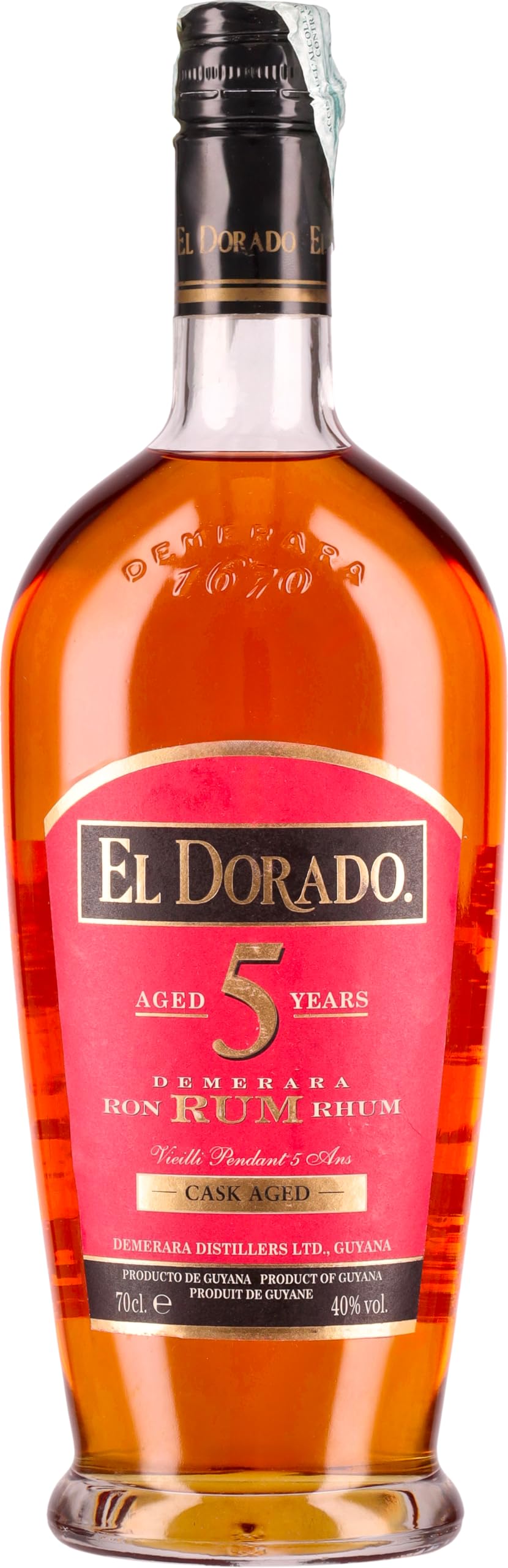 El Dorado 5 Year Old Gold Rum, - Award Winning Premium Rum - Aged for 5 Years - Flavours of Caramel and Spice - Perfect for Cocktails and Sipping (70cl)