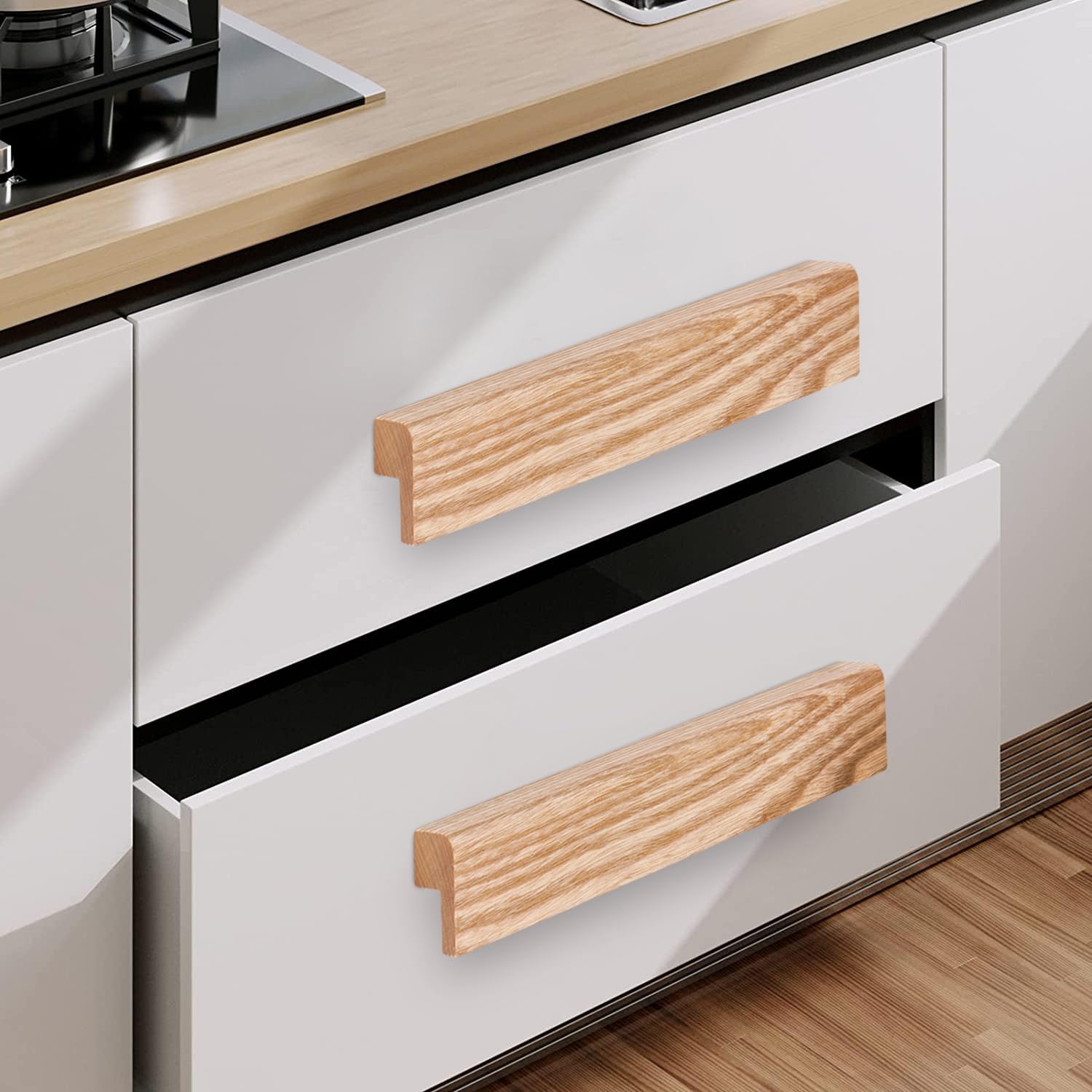 SYZOW 6 Pezzi Maniglia per armadio in legno massello 192 mm | Maniglia in legno per cassetti e ante d'armadio