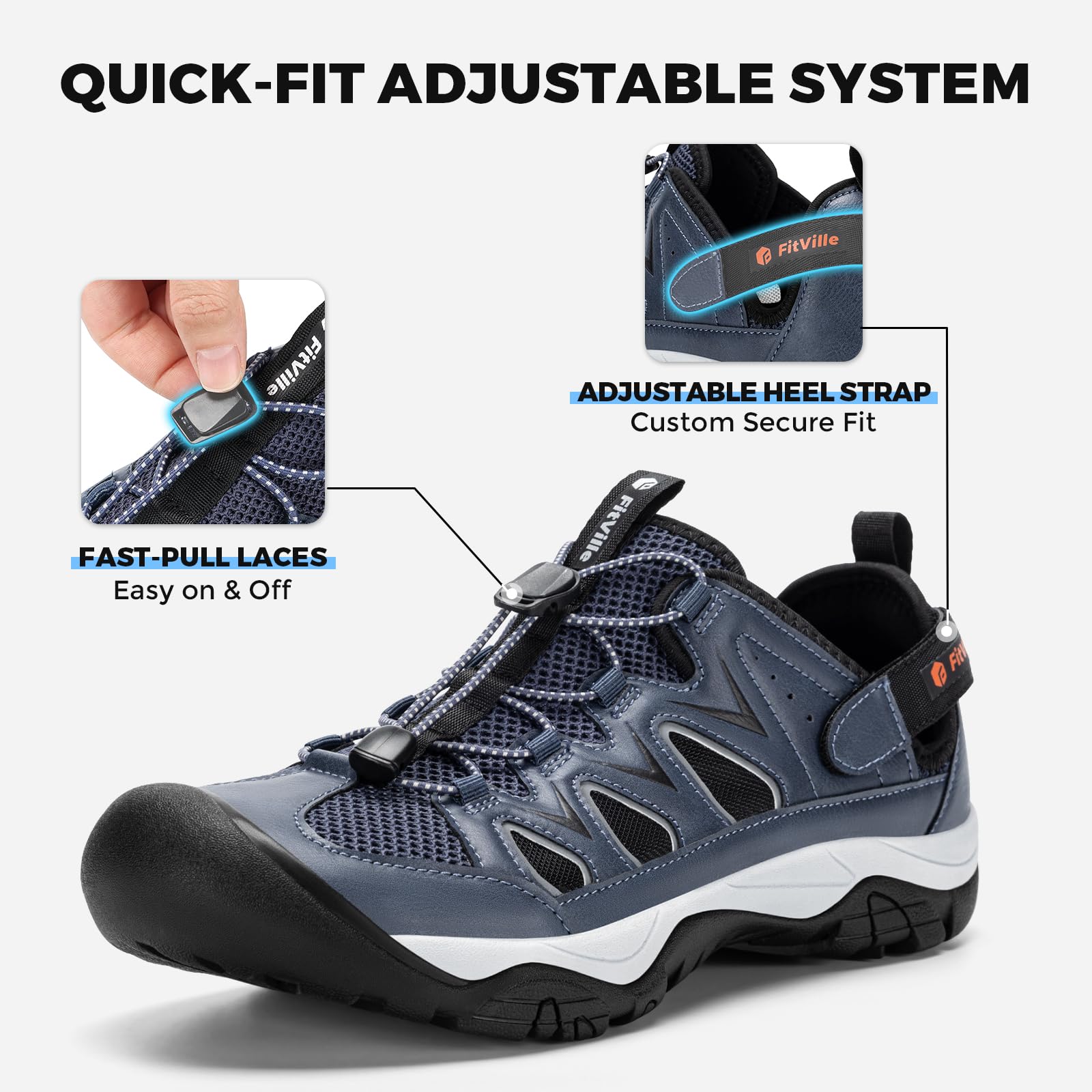 FitVille Weit Outdoor Sandalen Herren Sommer Trekkingsandalen Sport Sandalen mit Fußbett Leder Strand Wandersandalen Bequeme Orthopädische Sandalen Klettverschluss Geschlossen Slipper