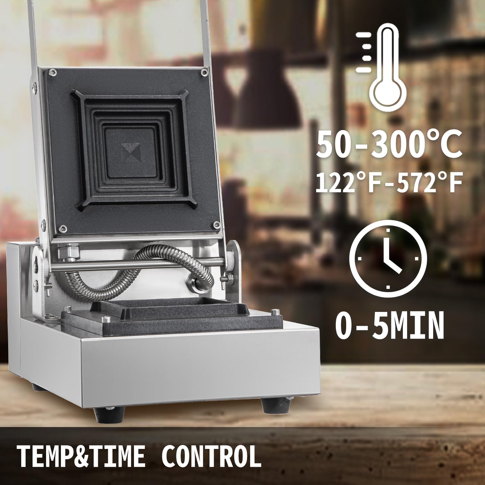 Elektryczny grill panini do kanapek, 900 W handlowy opiekacz do kanapek z temperaturą 50 ° c-300 ° c, timer 0-5 min, stal nierdzewna do hamburgerów steki bekony