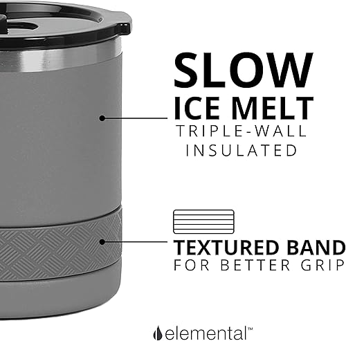 Miniatura 3 de Elemental Vaso de bola baja, taza de acero inoxidable de triple pared de 10 onzas con tapa Tritan no rota, vaso de whisky aislado, taza de café