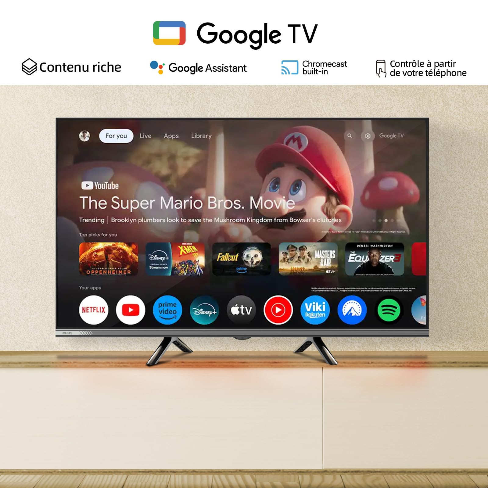 CHiQ L32M9E Téléviseur Smart 32 Pouces (80 cm), HDR10, Google TV, Tuner Triple, Dolby Audio, DBX-TV, HDMI, USB, sans Cadre en métal, Noir