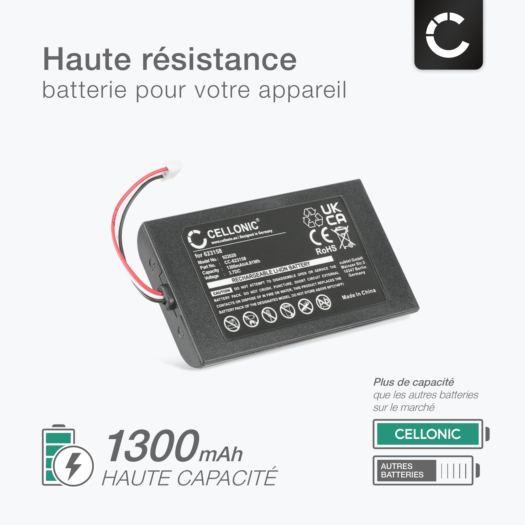 Batterie Remplacement 1300mAh Pour Téléphone Fixe Sans Fil Logitech 533-000128, 623158 - Li-polymère