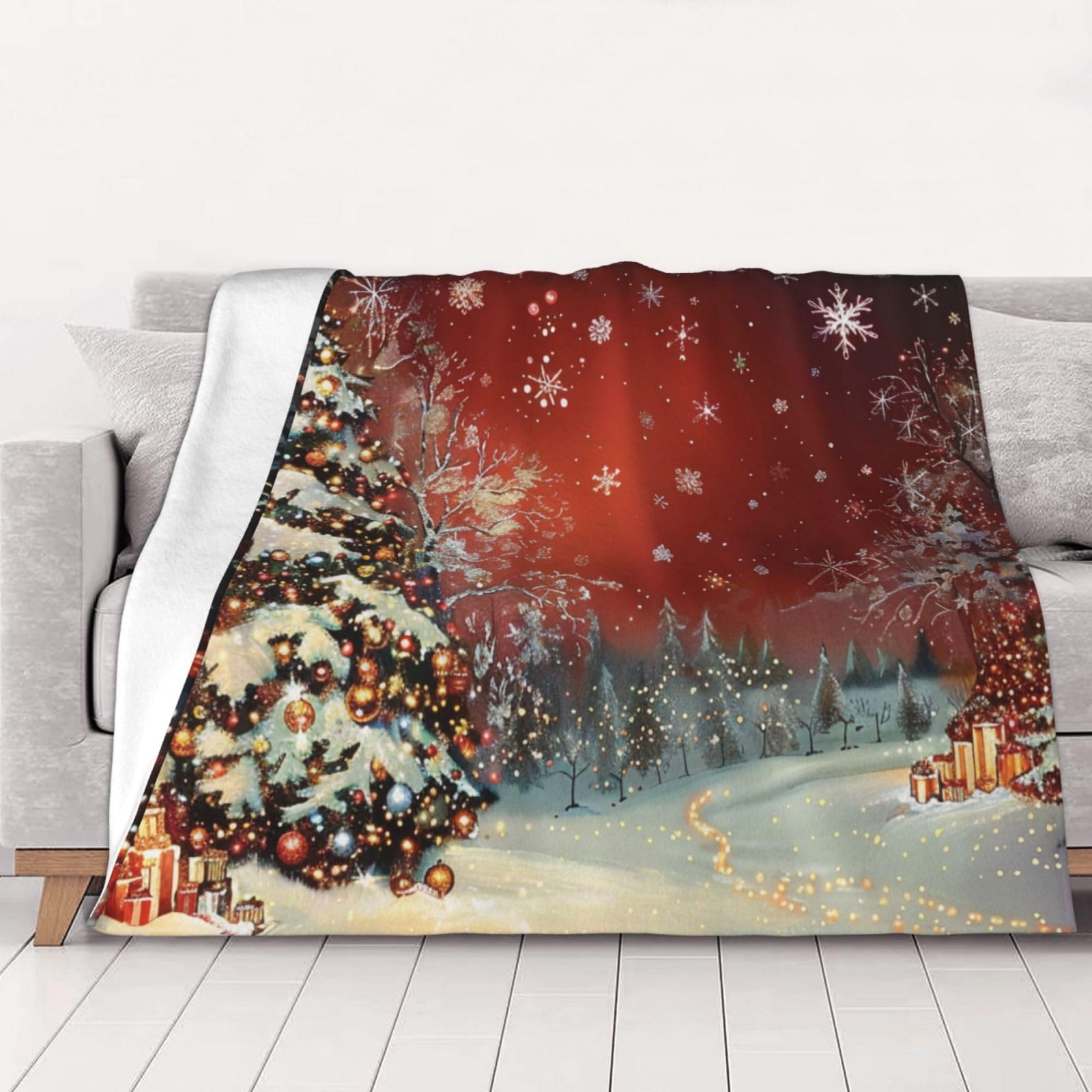AUBKFELD Christmas Printed Flannel Blanket 150x125 CM, Soft & Warm Throw Blanket for Sofa/Couch/Bed/Car, Gifts for Audlts Women Men