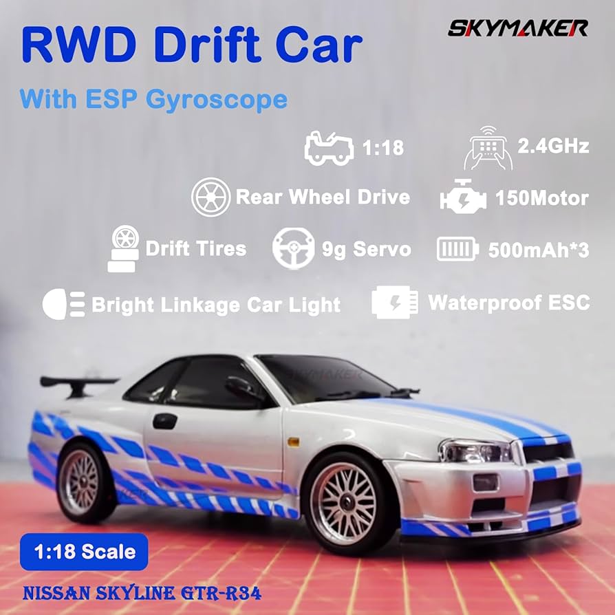 ホビーラジコン DRIFT RWD MOD NISSAN R34 Amazon.com: Skymaker LDRC Drift Car Nissan Skyline GTR R34 1/18