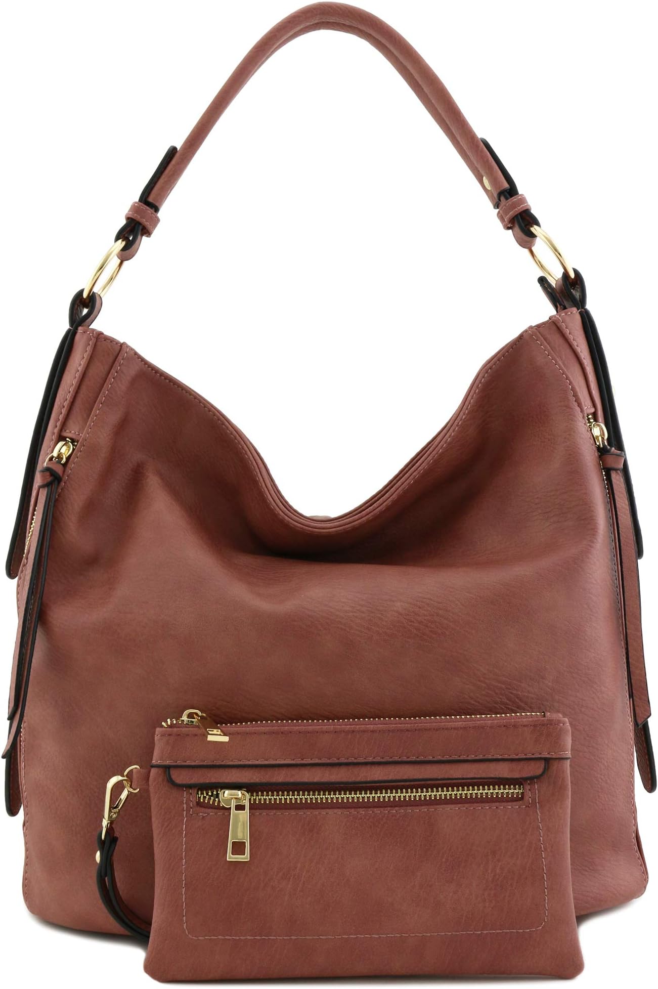 2pc Set Faux Leather Large Hobo Bag with Pouch Purse