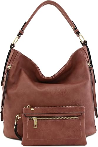 2pc Set Faux Leather Large Hobo Bag with Pouch Purse