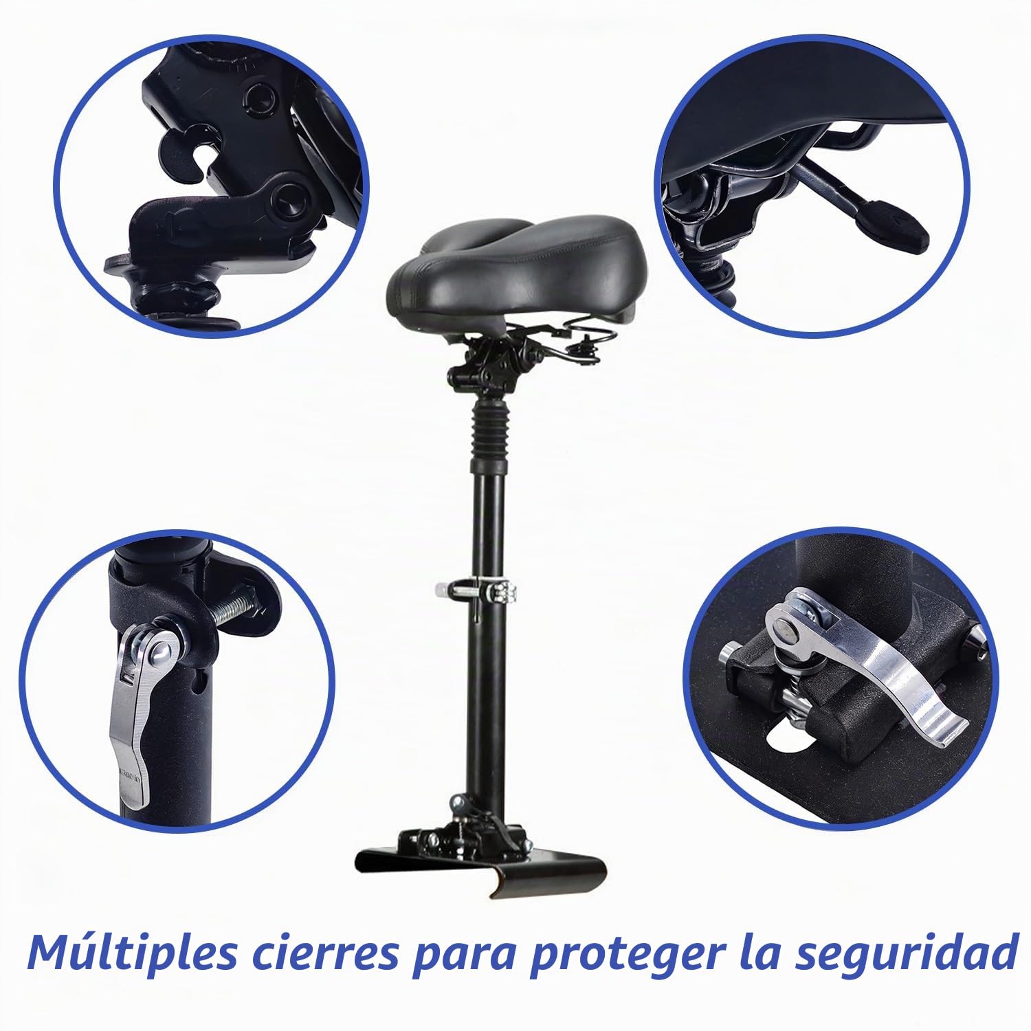 Asiento Plegable de Altura Ajustable para Scooter eléctrico, Sillín para Patinete Eléctrico, 40-58 cm de Altura del Asiento con Asiento Amortiguador, para 13-17 cm Bordes curvos
