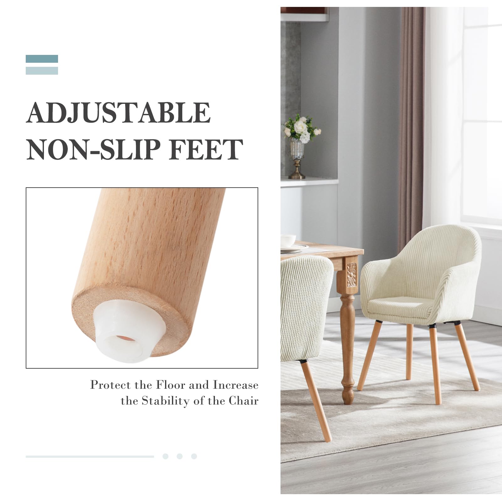 WOLTU Set di 2 Sedie Sala da Pranzo, Sedie Cucina, Poltroncine | Per Camera da Letto Ufficio, Salotto, Seduta in Velluto a Coste, Gambe in Legno Massiccio, Crema