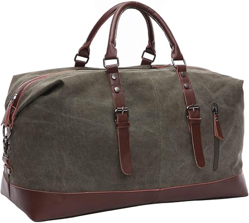 Canvas Duffle Bag 40-50L Large Capacity Travel Bag, Gym Duffle Bag Multi-Functional Shoulder, Hand, and Crossbody Carry Weekend Bag for Men and Women, Green, Travel Duffle