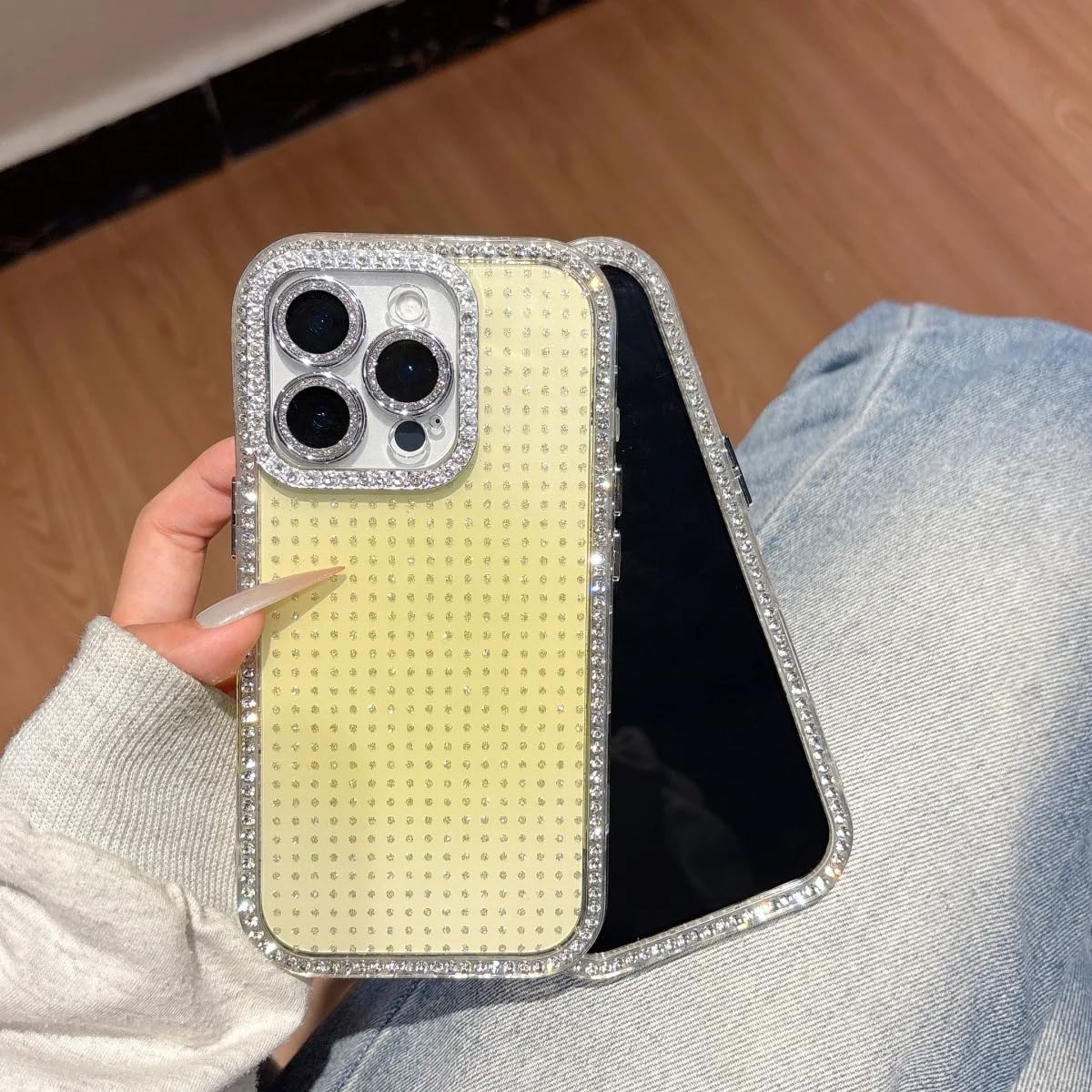 Coque iPhone 12 Pro Max Jaune Paillettes : Protéger Objectif Photo des Rayures - 8