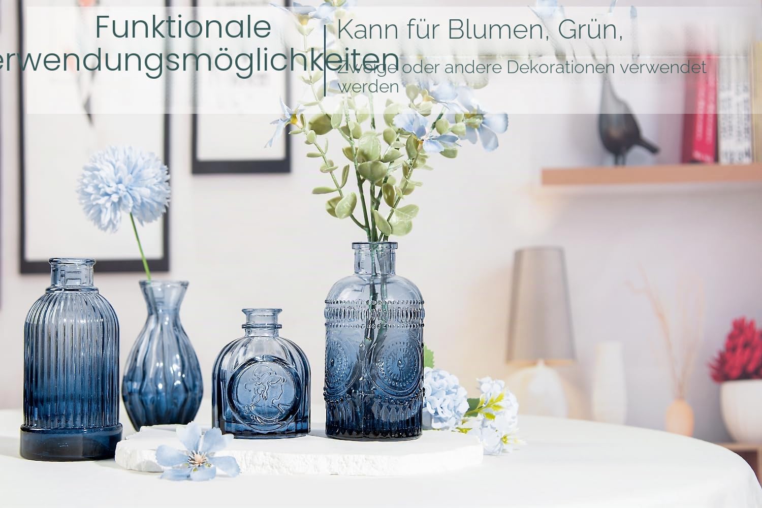 TBWIND 12-teiliges Glasvasen-Set, kleine Vasen für Blumen, blaue Knospenvase für Tafelaufsätze in Großpackung, Mini-Vintage-Vase für rustikale Hochzeitsdekorationen, Büro und Zuhause, Tischdekoration,