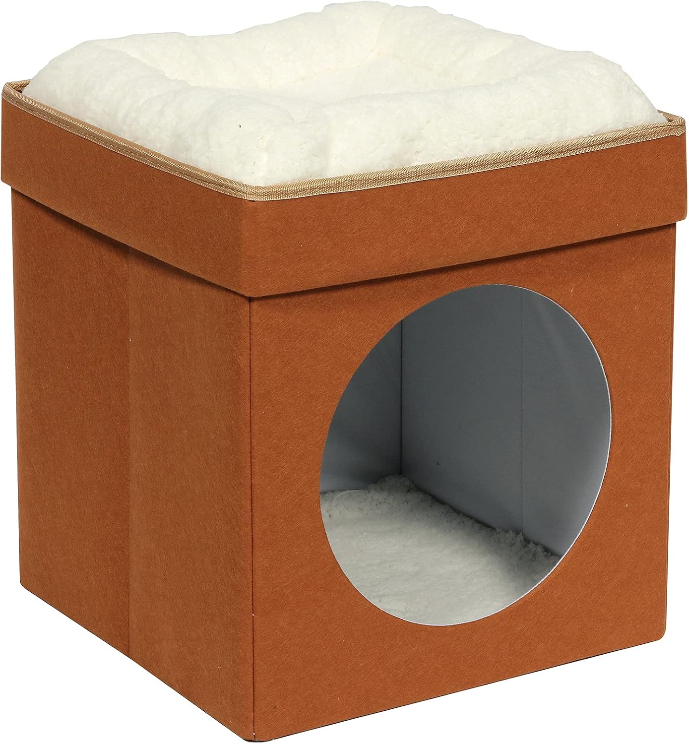 PINPLUS Folding Cat House or Small Dog Pet Bed,Cube Ottoman,Stackable Multipurpose Kitty Hideout Cave,Cat Condo with Felt Cushion Top…