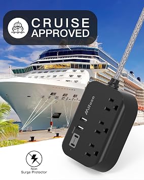 Travel Essentials, Power Strip with USB, Compact Flat Plug Extension Cord | 5FT with 3 Outlets 4 USB Ports, Non Surge Cruise Must Haves, Cruise Ship Essentials, Dorm Room, Apartment Essentials
