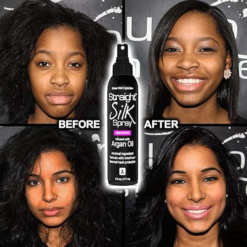 Miniatura 7 de Spray de seda lacio con aceite de argán marroquí protector de alisado y desenredante  Sin alcohol  Protector de calor de hasta 450 F  Plancha plana