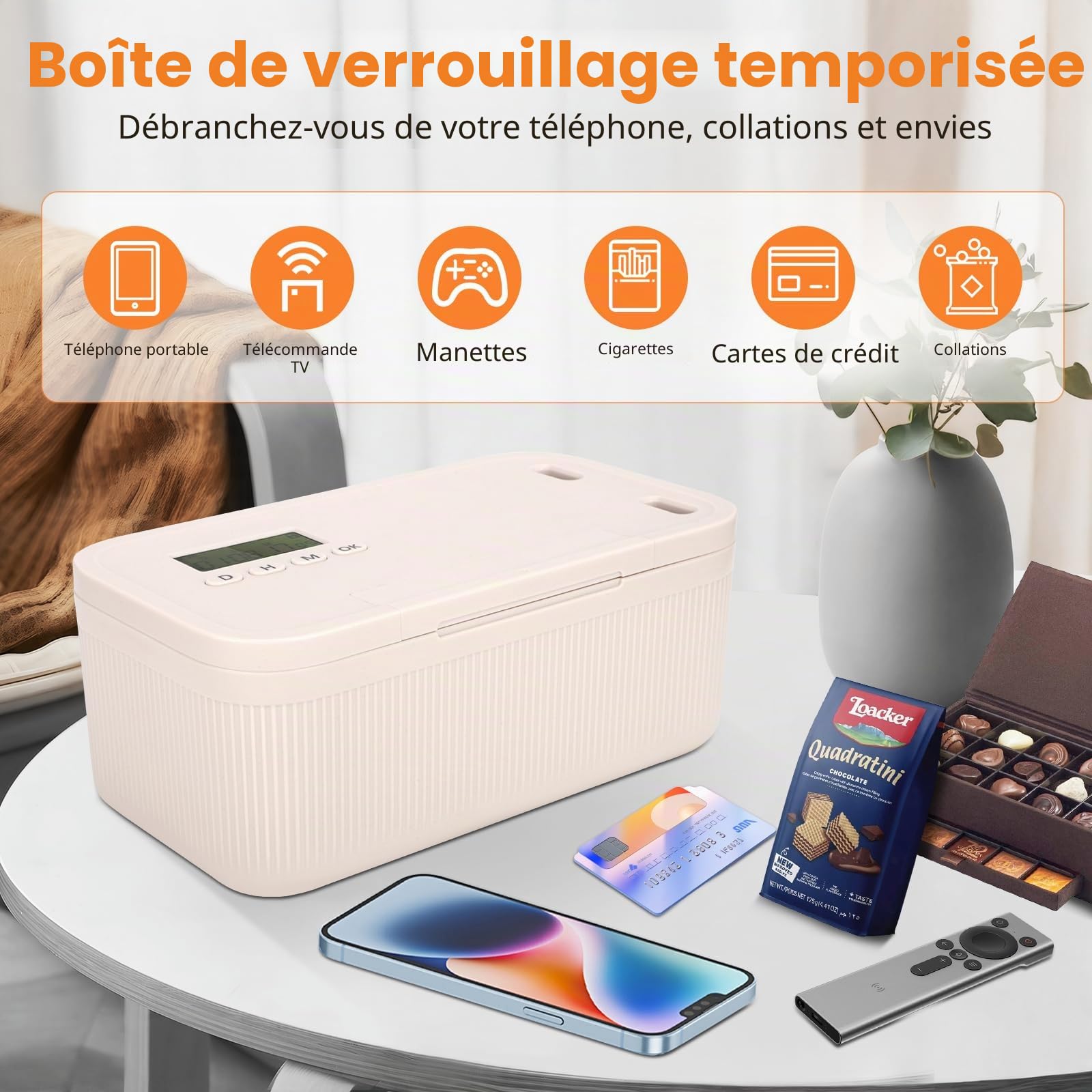 Boîte de sécurité programmée avec protection par mot de passe, autodiscipline, minuterie, ouverture de porte, téléphone portable et médicaments