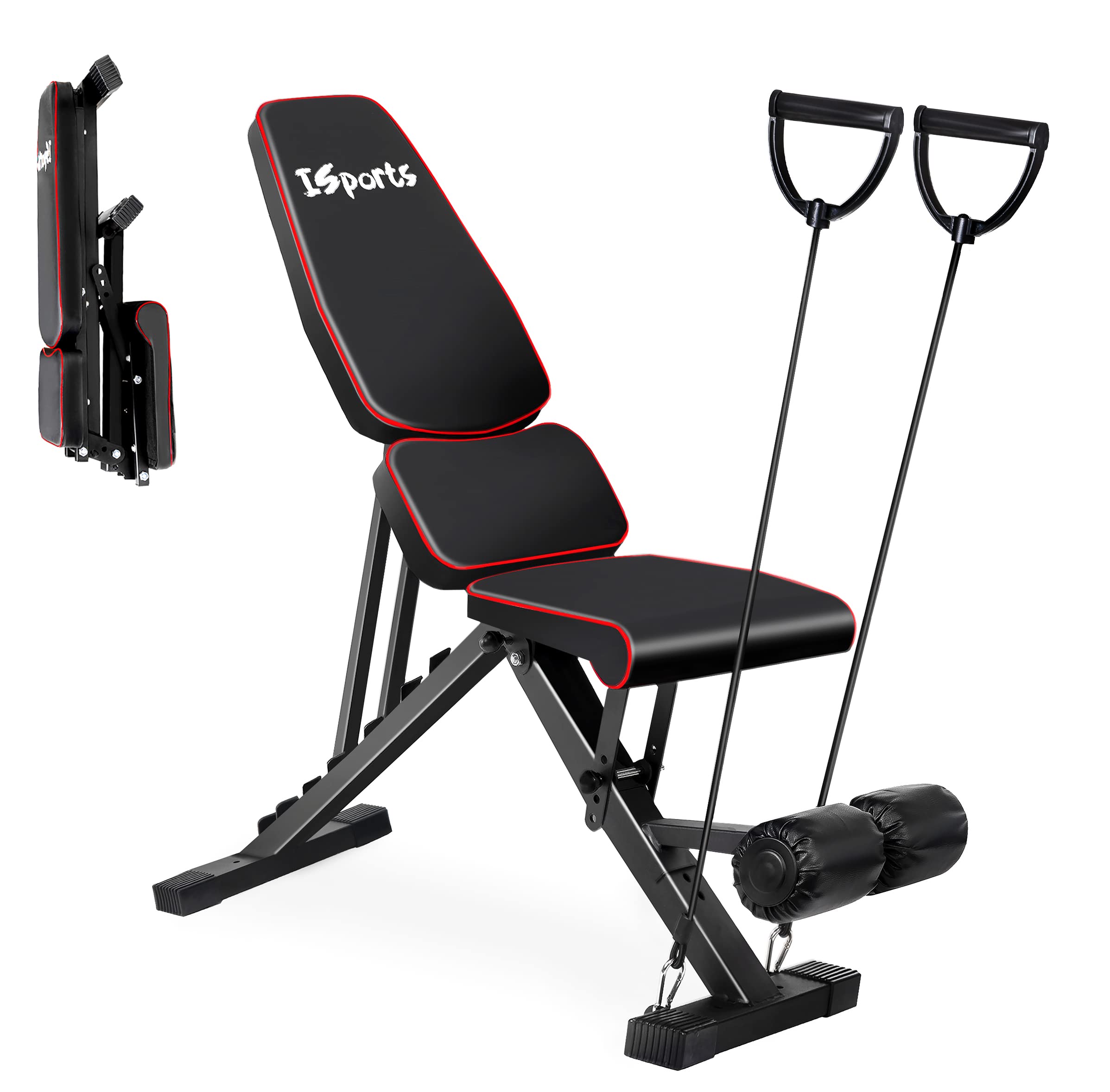 ISports Weight Bench Adjustable Strength Workout Bench for Full Body Multi Purpose Workout Bench Folding Strength Training Benches for Home Gym