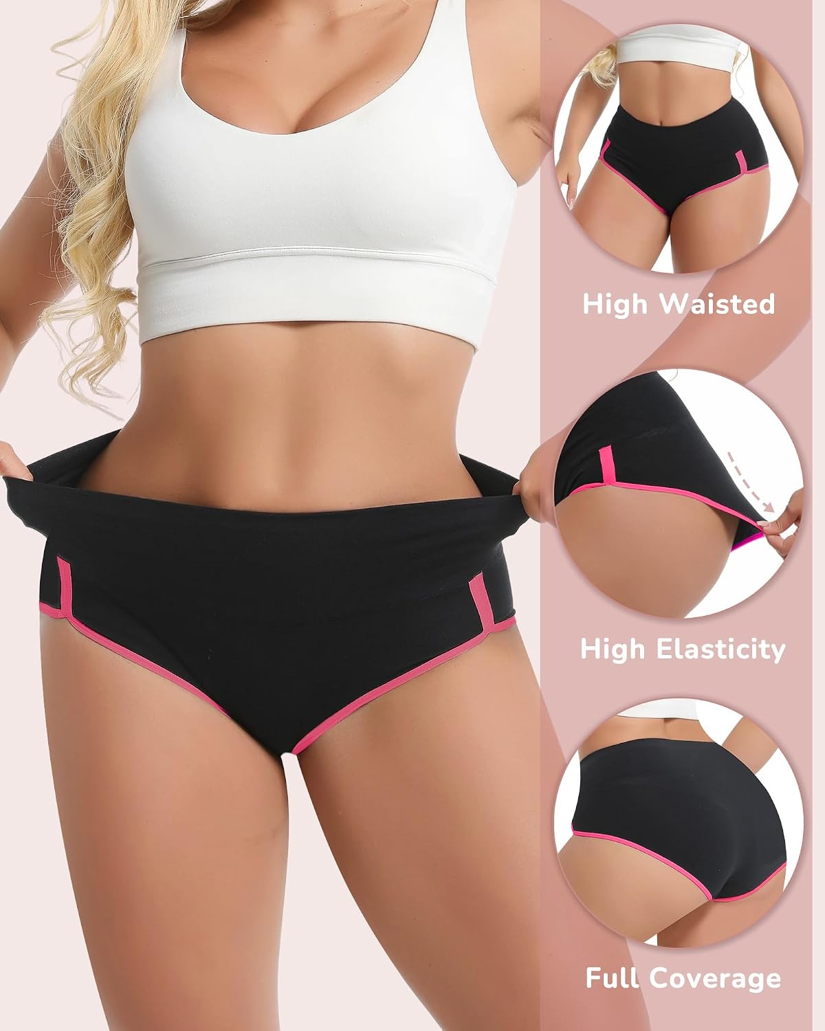 Women's Cotton Underwear High Waisted Tummy Control Ladies Panties Soft Stretch Full Coverage Briefs 4 Pack