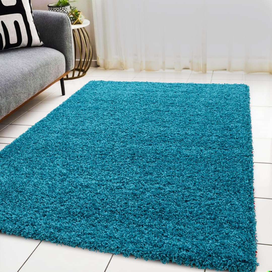 Living Room Rugs โ 5cm Extra Thick Shaggy Rug โ Soft Plain Area Rug, Luxurious Modern Carpet for Hall, Bedroom, Kitchen (Teal Blue, 120x170cm)
